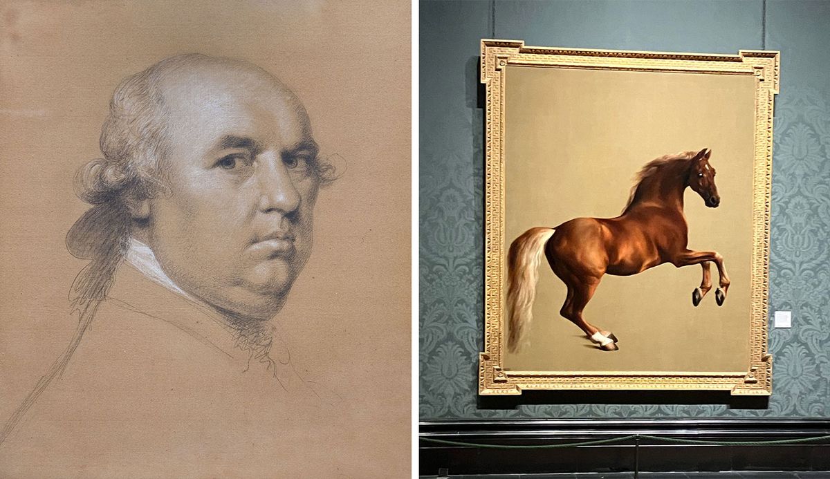 Ozias Humphry, Portrait of George Stubbs (1777), and Stubbs's Whistlejacket (1762), which was painted for Wentworth Woodhouse, in Yorkshire, and has been in the collection of the National Gallery, in London, since 1997  Humphry: Private Collection. Whistlejacket: National Gallery, London. Photograph: The Art Newspaper