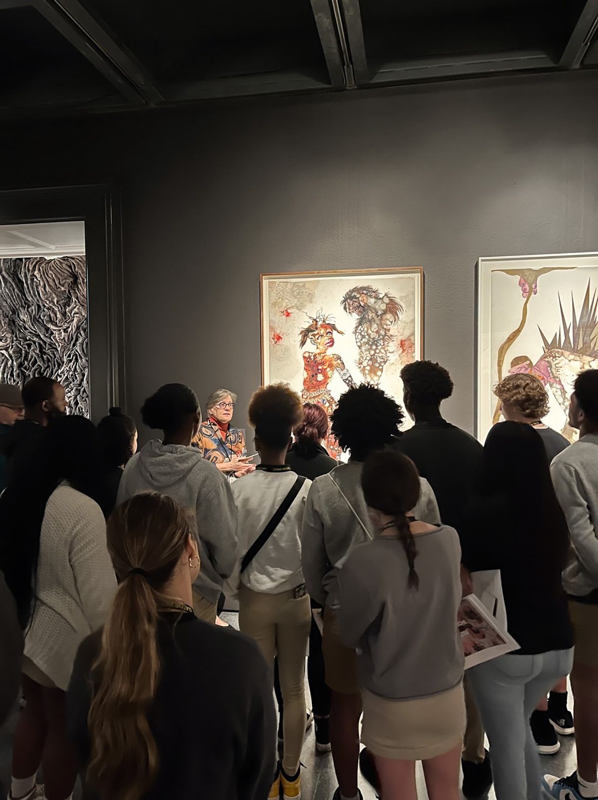 Secondary-school students tour Wangechi Mutu’s works at the New Orleans Museum of Art as part of their African American studies and art history courses Courtesy of the New Orleans Museum of Art