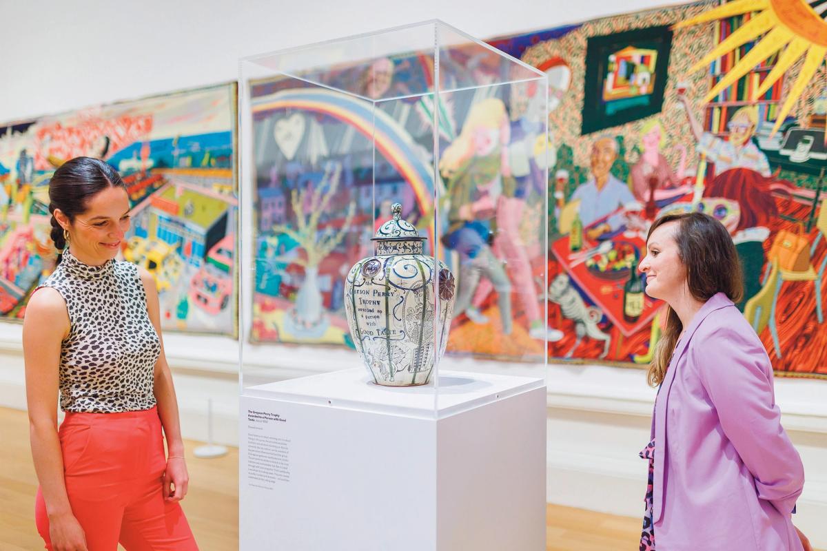 Smash Hits spans Grayson Perry’s career covering subjects such as class and Britishness and features more than 80 works, including the ceramic piece The Grayson Perry Trophy Awarded to a Person with Good Taste (around 1992) Nick Mailer photography