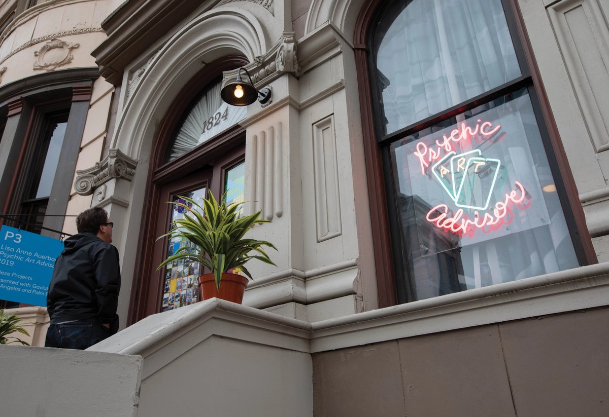 Outside Lisa Anne Auerbach’s Psychic Art Advisor installation Photo: David Owens