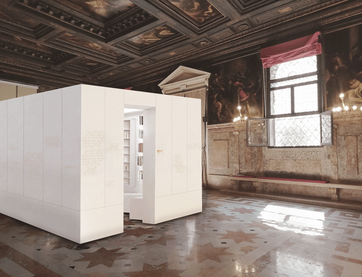 The proposed installation in the Ateneo Veneto © Edmund de Waal. Courtesy the artist