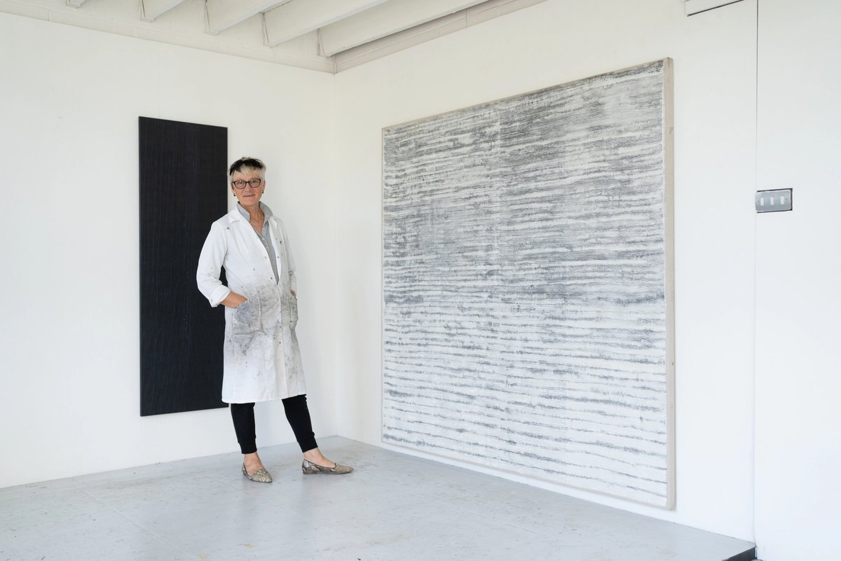 Rebecca Salter with Untitled R46 (2009)
Photo: Hugo Glendinning