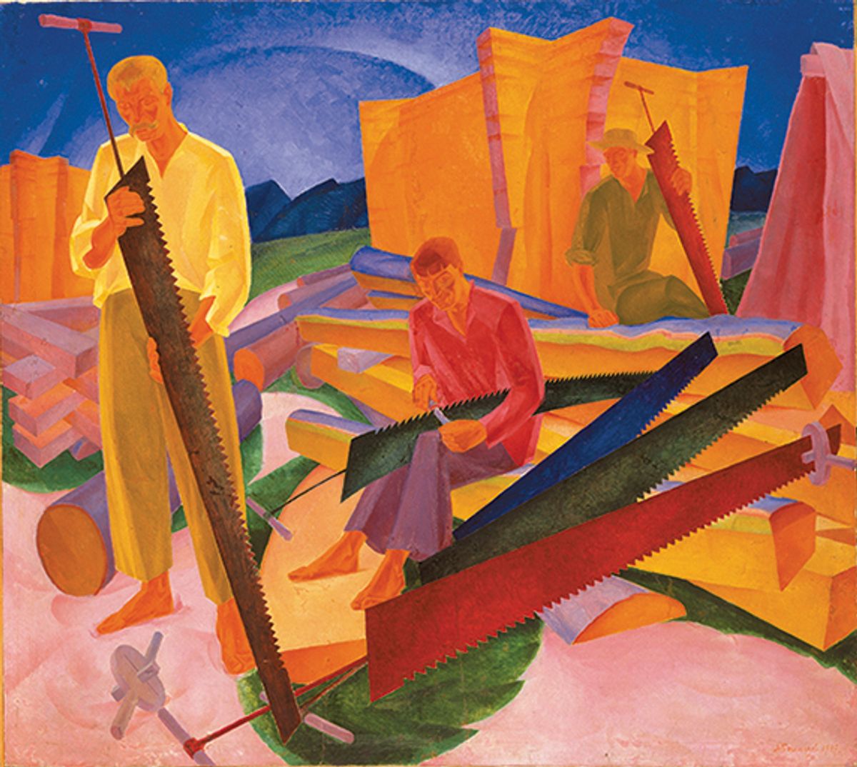 Oleksandr Bohomazov’s Sharpening the Saws (1927) was in the Modernism in Ukraine show at the Royal Academy Courtesy of National Art Museum of Ukraine