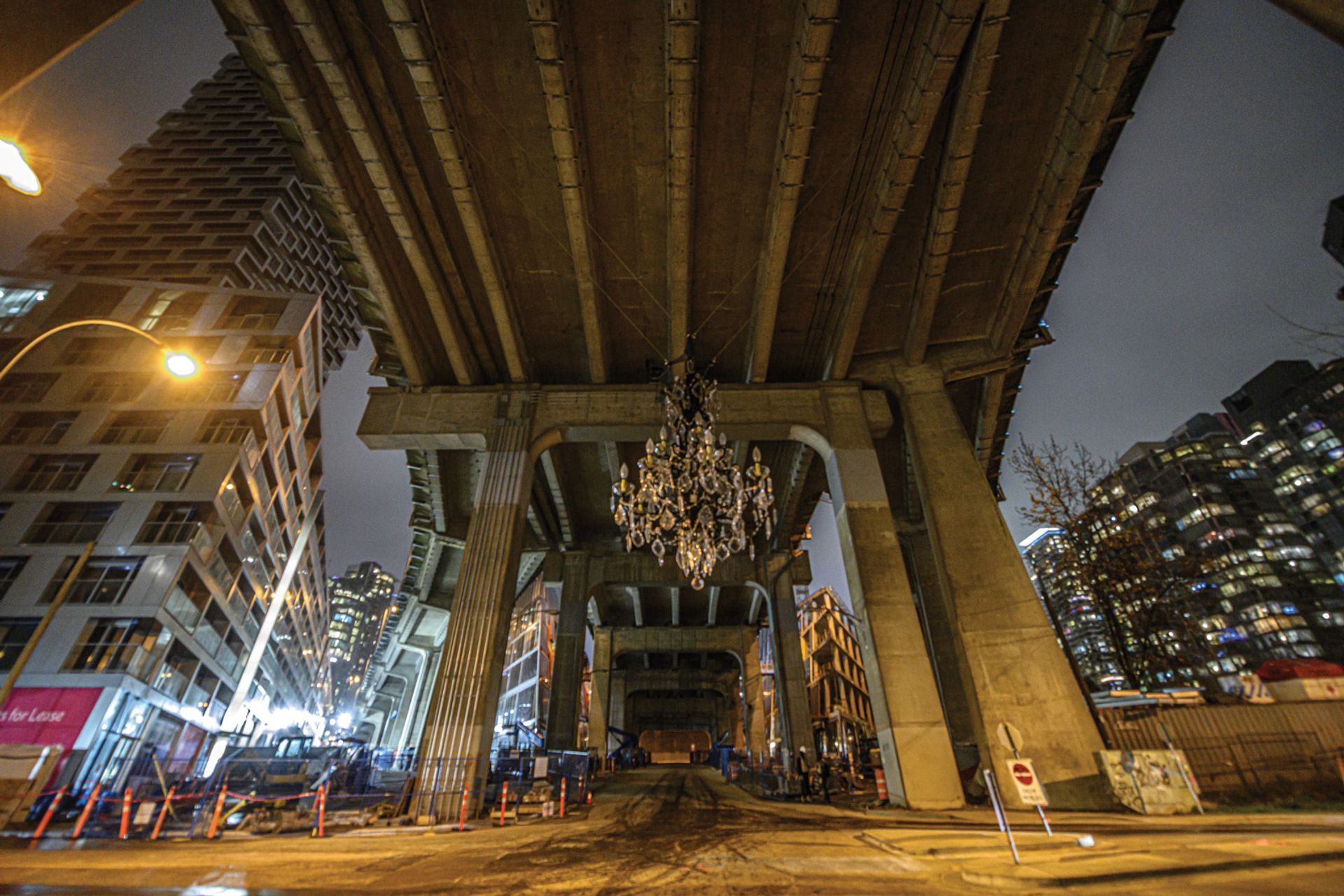 A “let them eat cake” moment: the huge chandelier hangs under a bridge that was once a haven for the homeless Mark Teasdale