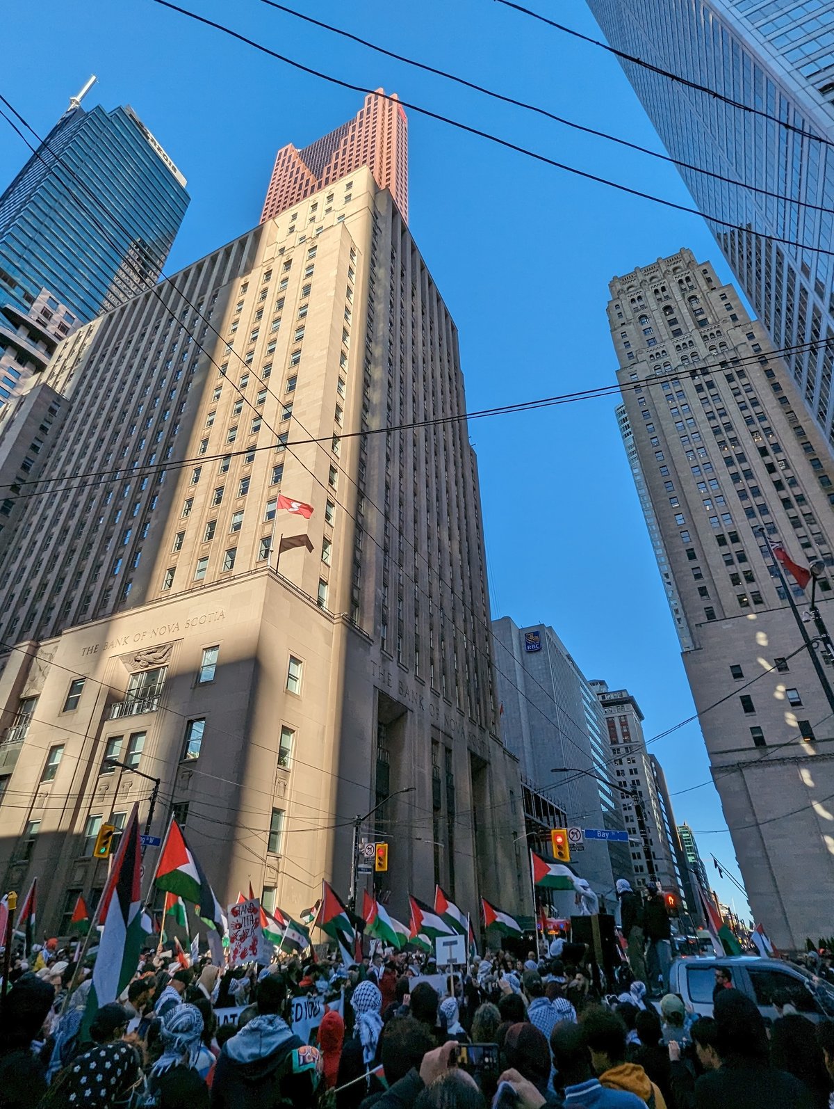 Rally outside the Scotiabank headquarters in Toronto organized by Toronto4Palestine in October 2023 Photo: Sikander Iqbal via Wikimedia