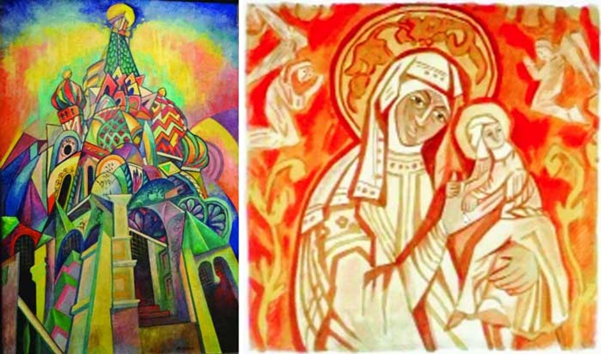 Experts doubt the authenticity of Cattedrale, supposedly by Aristark Lentulov, and Madonna and Child (right), supposedly by Natalya Goncharova