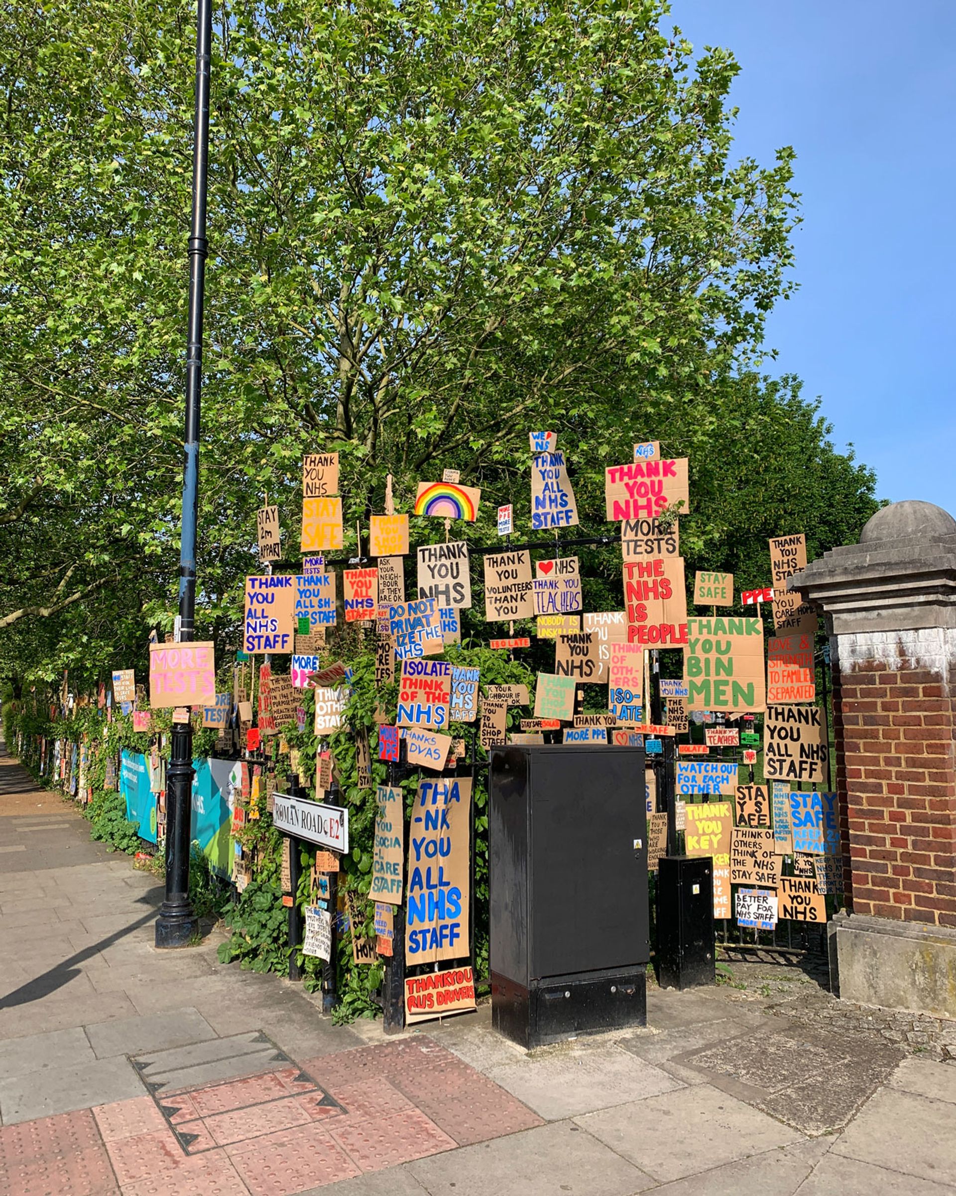 Peter Liversidge's hand-painted signs at Wennington Green on the junction of Roman and Grove roads in East London © Peter Liversidge