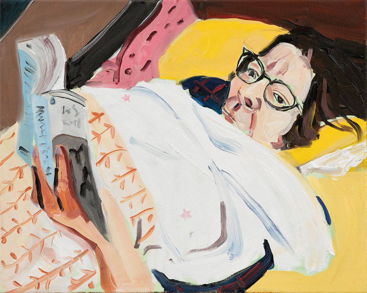 Chantal Joffe's Reading in Bed 6 (2025) Courtesy of Victoria Miro and MACK