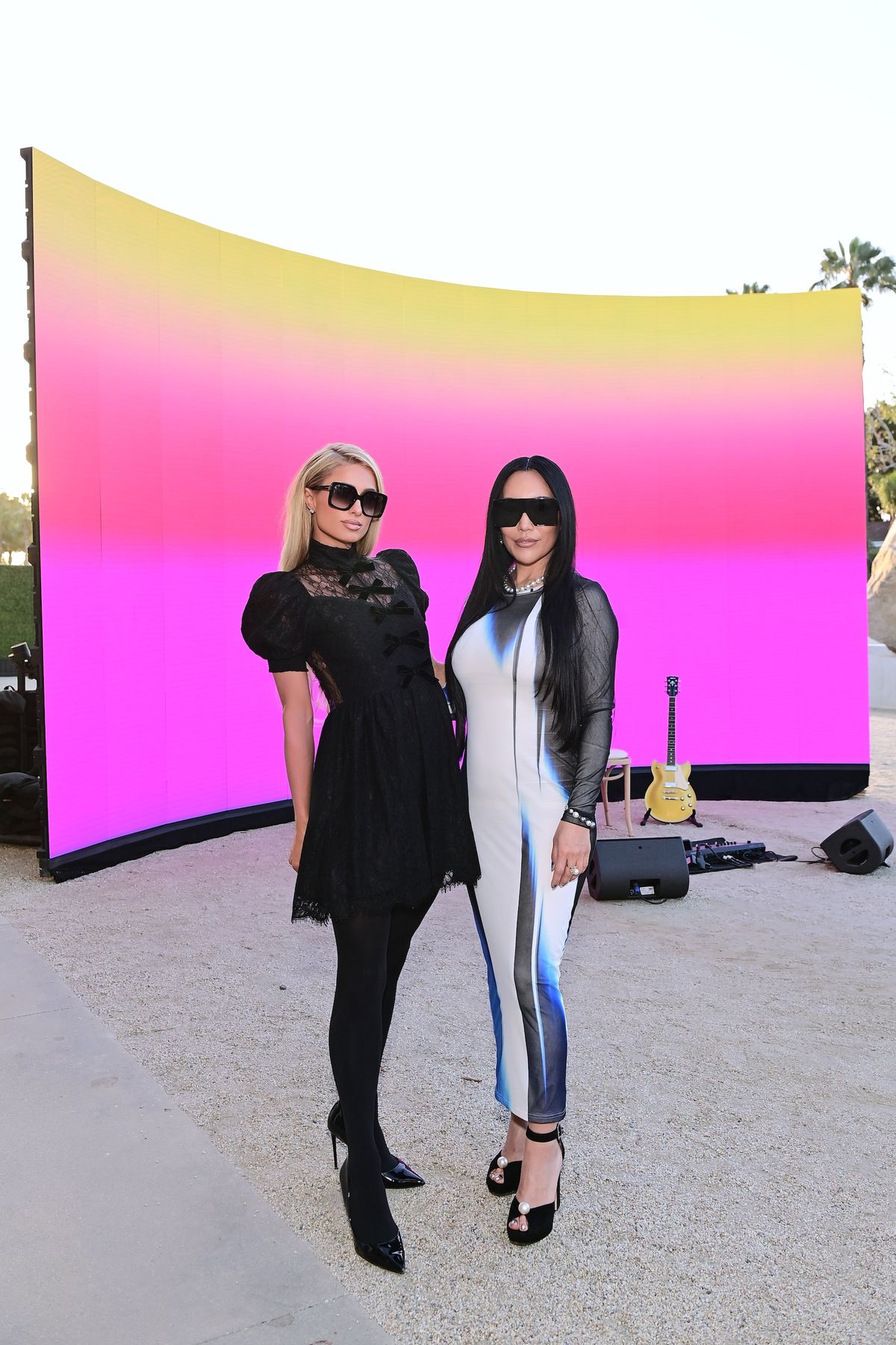 Paris Hilton and Krista Kim in front of Kim’s Continuum: Los Angeles (2022), a collaboration with Ligovskoï Photo: Stefanie Keenan for Lacma. Artwork © Krista Kim

