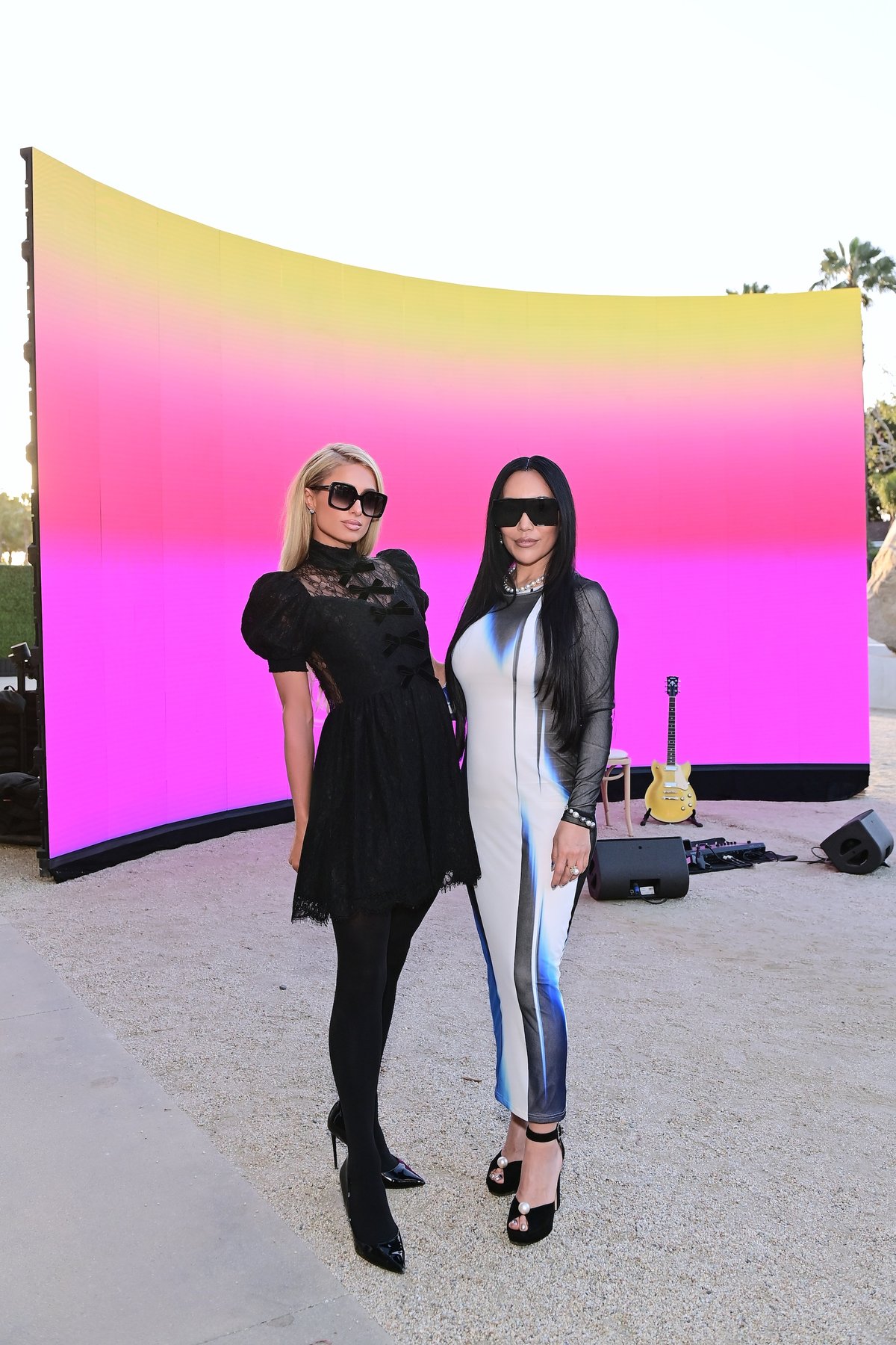 Paris Hilton and Krista Kim in front of Kim’s Continuum: Los Angeles (2022), a collaboration with Ligovskoï Photo: Stefanie Keenan for Lacma. Artwork © Krista Kim