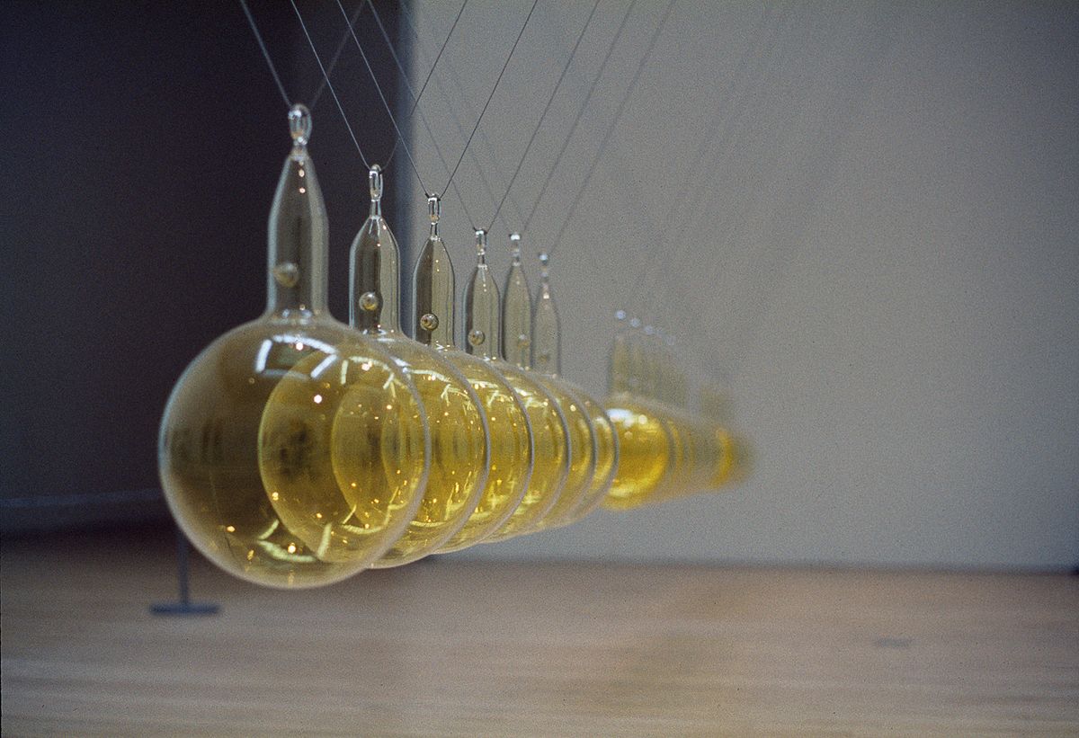 Hamad Butt’s Cradle, part of his Familiars series (1992). The work’s  glass baubles are filled with lethal chlorine gas Photo: Jamal Butt