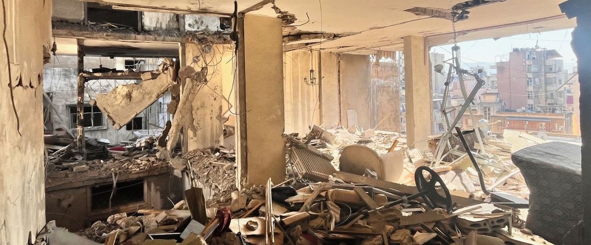 The aftermath of an Israeli airstrike on 26 November 2024 on the building in Beirut where Mahmoud Naim Cherri and Nadira Hayek lived Ali Cherri