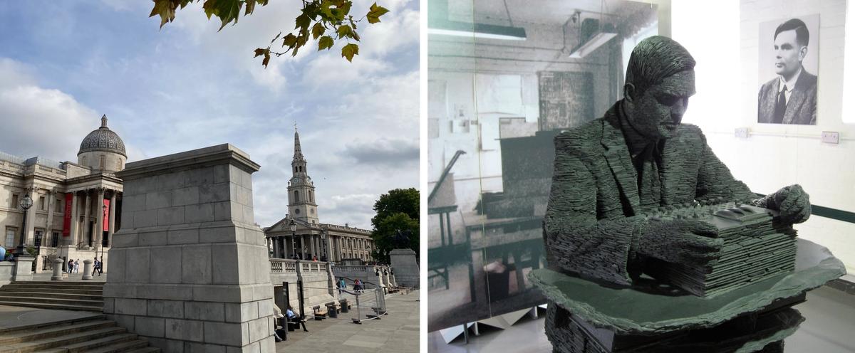 The Fourth Plinth is home to a rotating sculpture commission in London's Trafalgar Square; A statue of Alan Turing at Bletchley Park

Credits: Matt Brown; John Callas