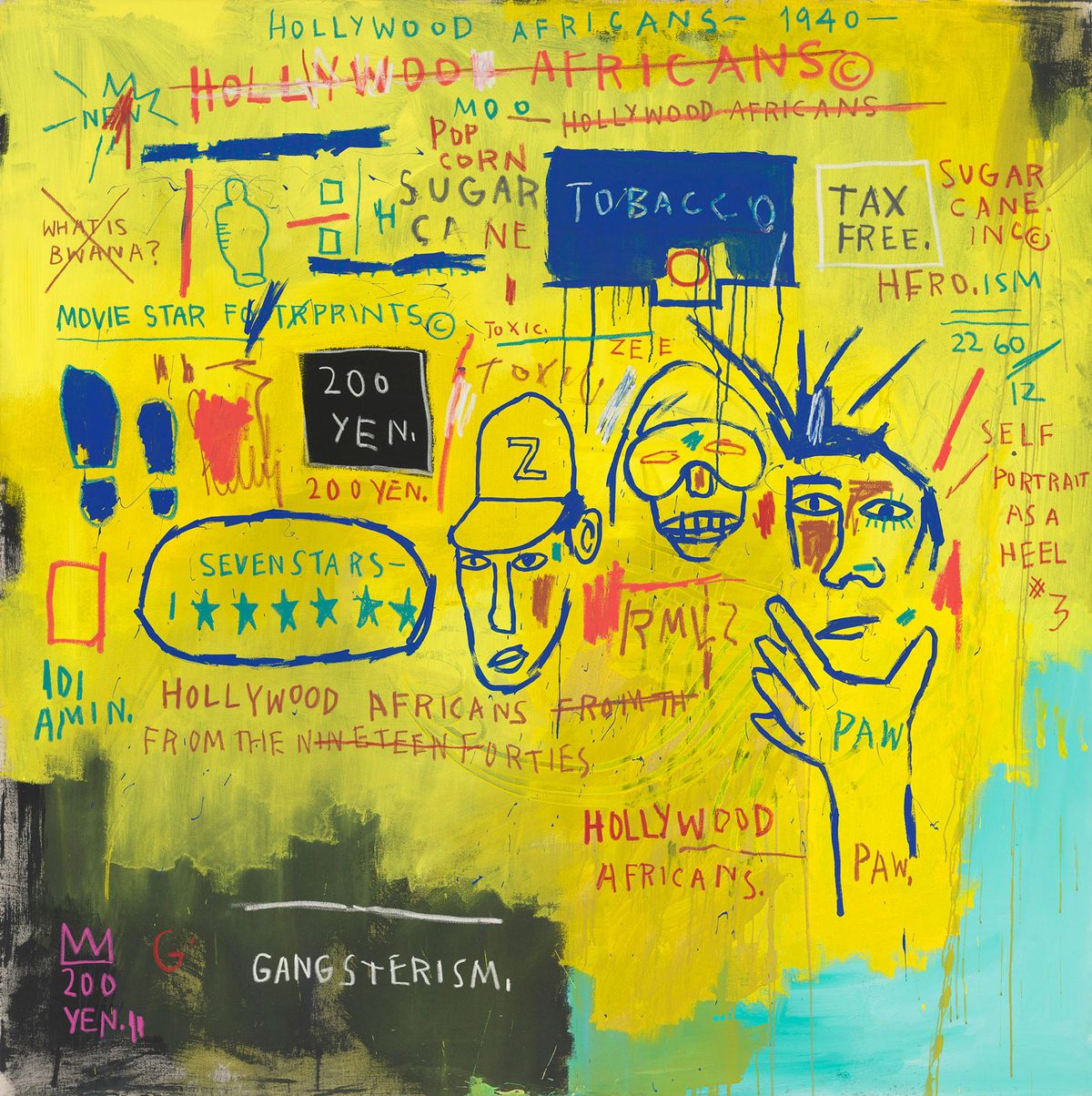 Hollywood Africans (1983) by Jean-Michel Basquiat includes portraits of fellow artists Rammellzee and Toxic © Estate of Jean-Michel Basquiat. Licensed by Artestar, New York