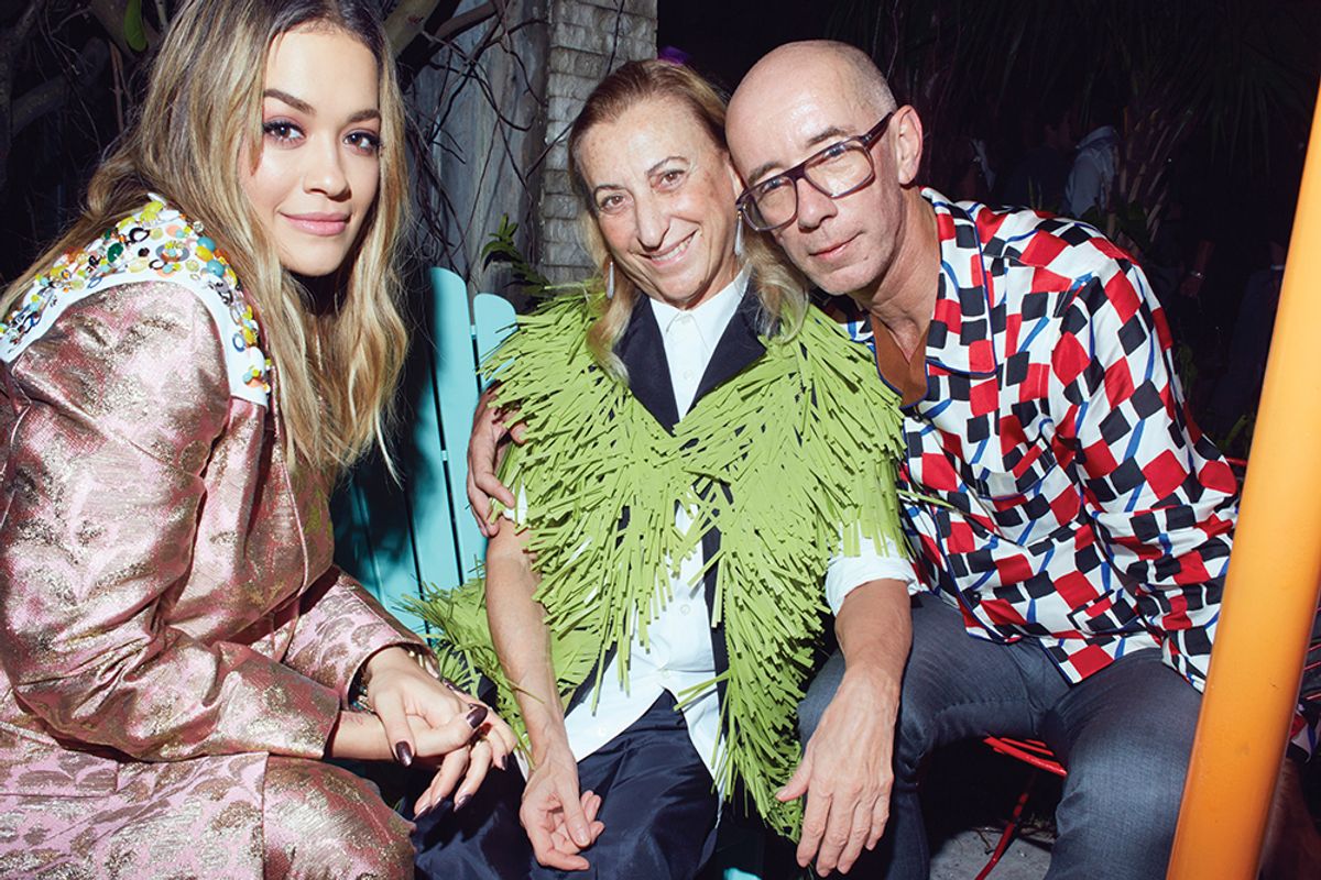 Rita Ora, Miuccia Prada and Carsten Höller at the opening night of The Prada Double Club Miami Casey Kelbaugh; courtesy of the Fondazione Prada