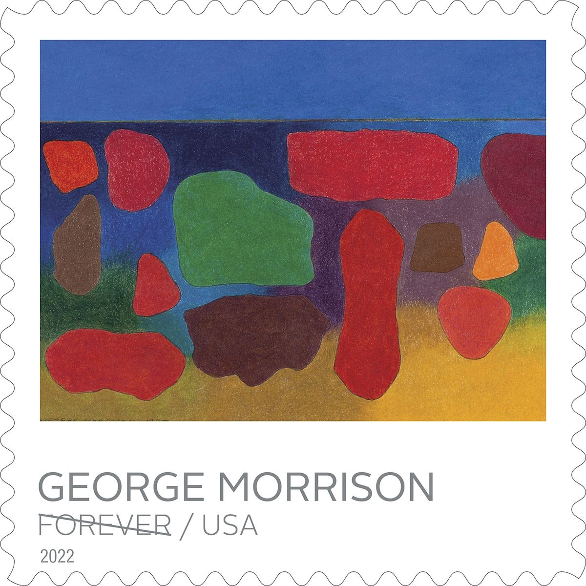 New stamp featuring Untitled, 1995, by George Morrison Courtesy United States Postal Service