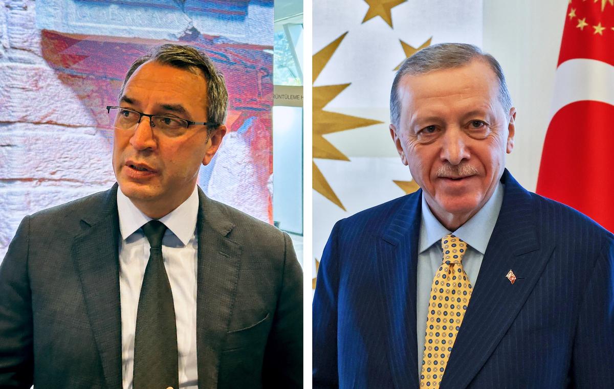 Mahir Polat, who has run the municipality’s cultural heritage department since 2019 (left) and Recep Tayyip Erdoğan, Turkey's long-time leader