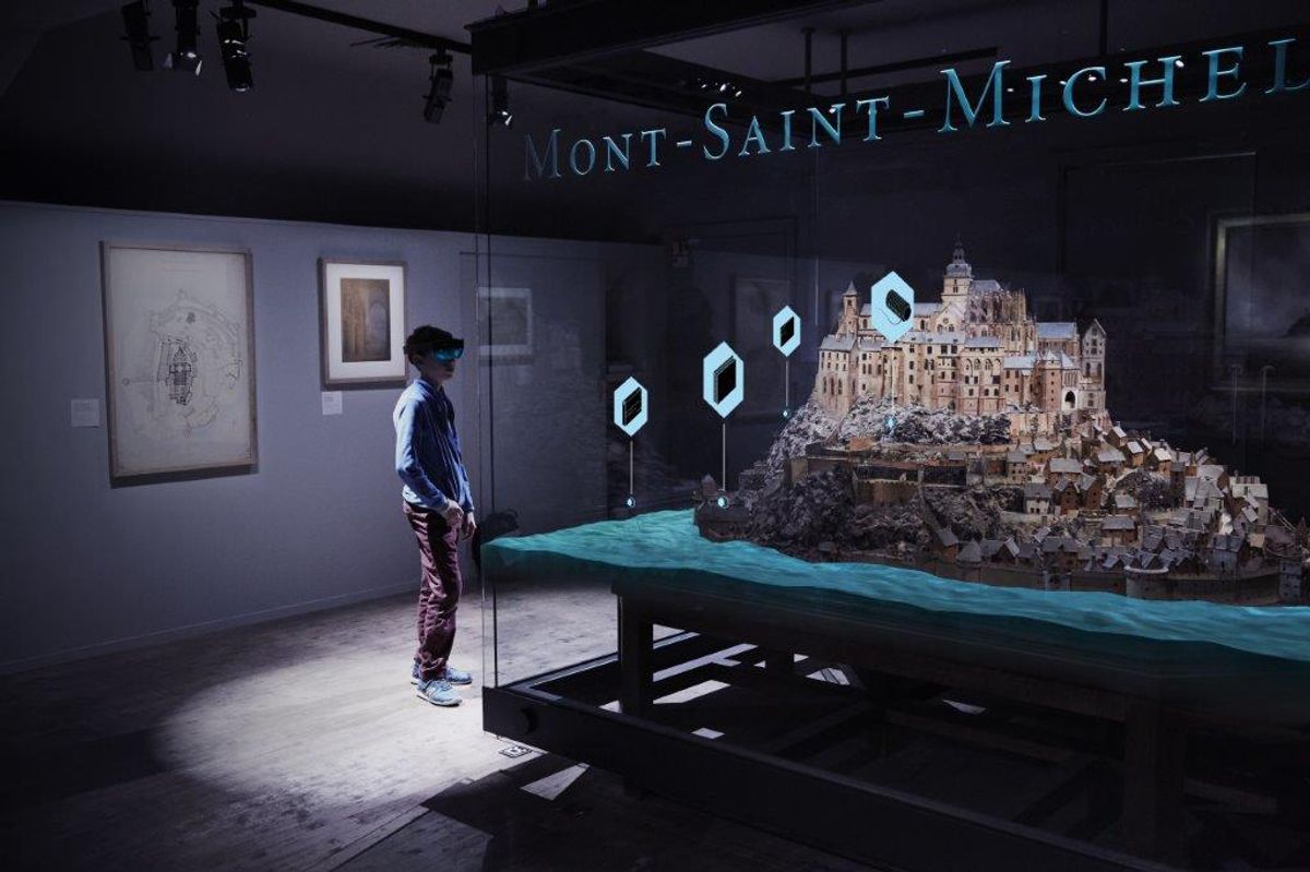A 3D relief map of Mont Saint-Michel that Microsoft and partners brought to life through mixed-media technology at the Musée des Plans-Reliefs in Paris. 