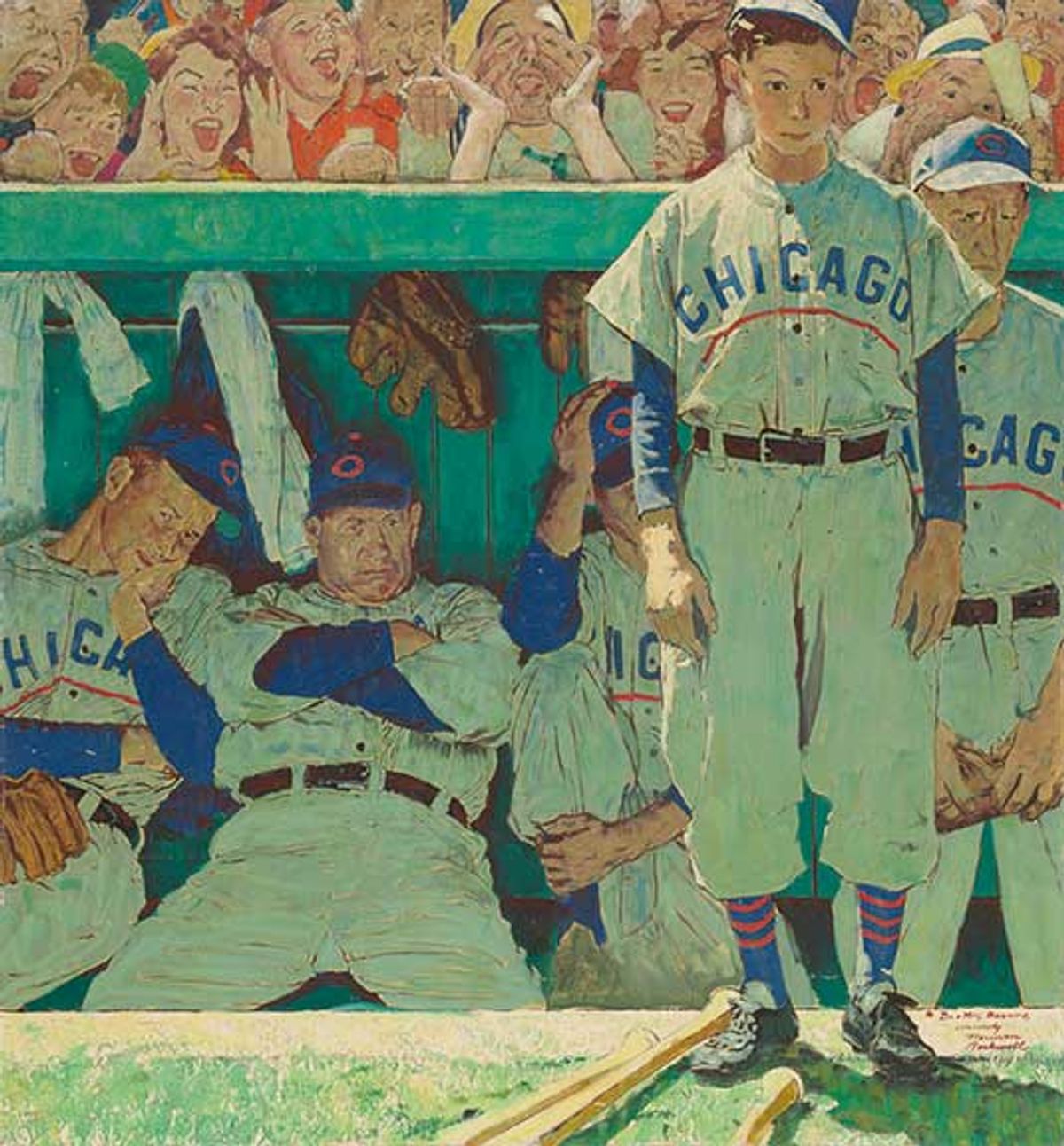 “Lovable losers”: Norman Rockwell’s painting The Dugout (1948), now on view at the Art Institute of Chicago © SEPS licensed by Curtis Licensing. All rights reserved