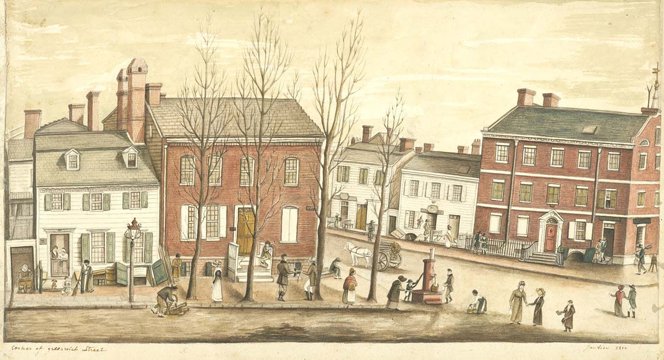 Anne Marguérite Joséphine Henriette Rouillé de Marigny, Baroness Hyde de Neuville, Corner of Greenwich Street (1810) New York Public Library, Miriam and Ira D. Wallach Division of Art, Prints and Photographs