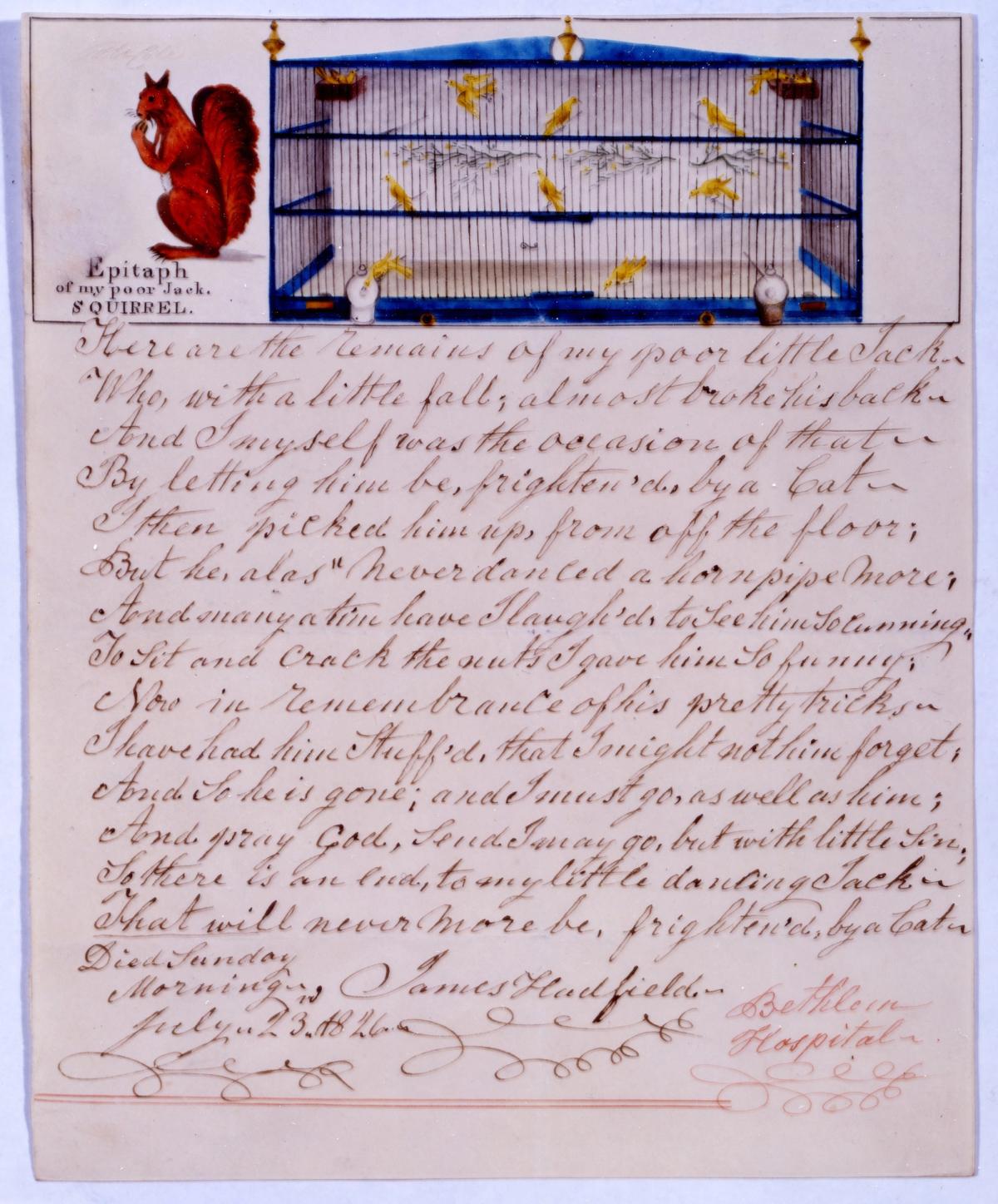 Jack the squirrel and his owner James Hadfield were both confined for life to Bethlem in the early 19th century

Courtesy of Bethlem Museum of the Mind