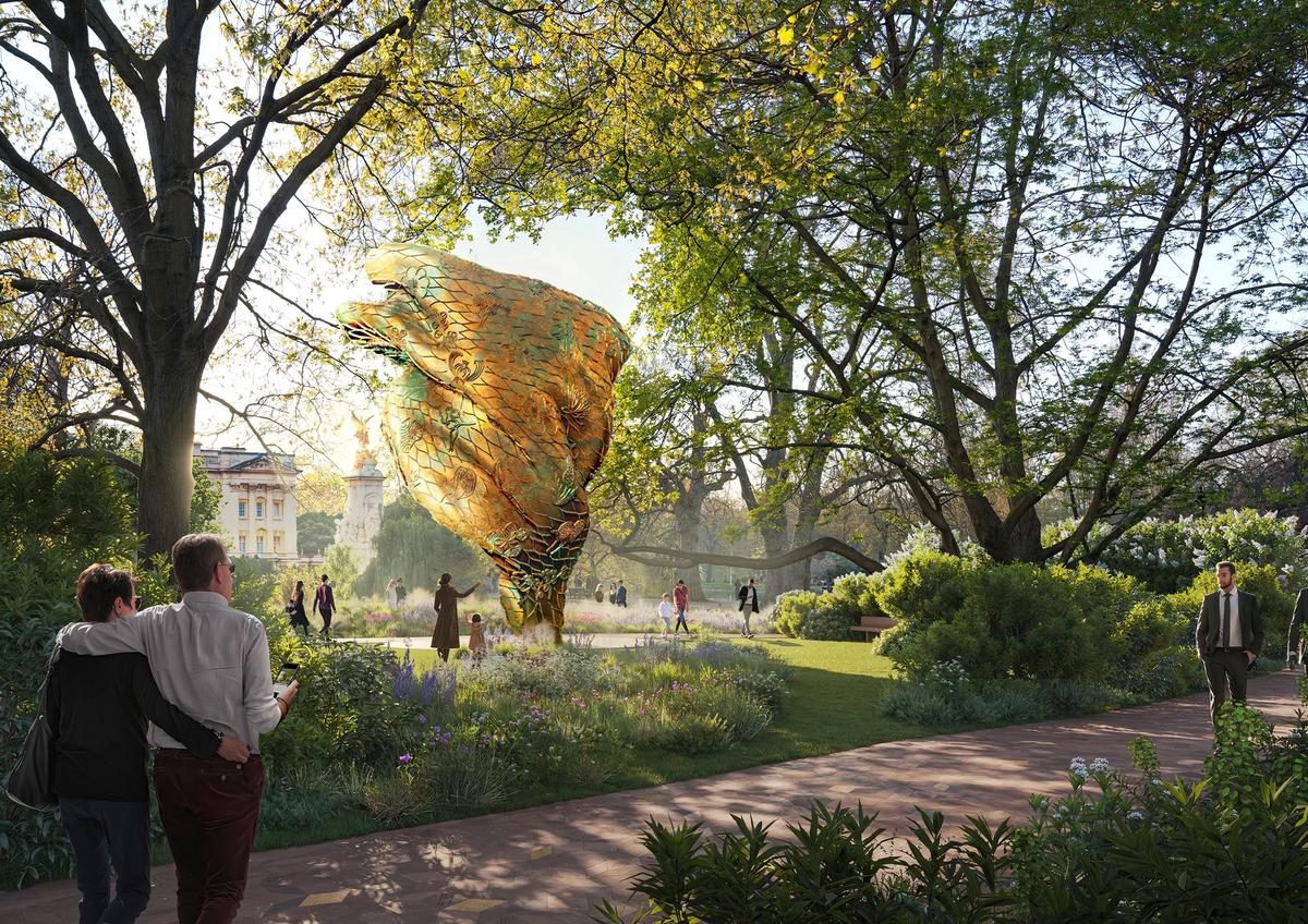 A rendering of Yinka Shonibare’s Wind Sculpture within the Queen Elizabeth II Memorial
© Foster + Partners
