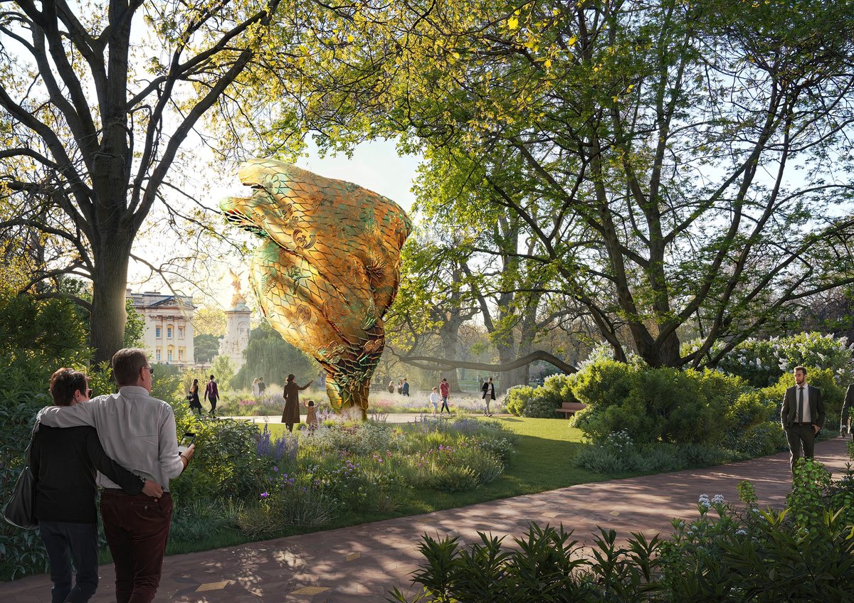 A rendering of Yinka Shonibare’s Wind Sculpture within the Queen Elizabeth II Memorial
© Foster + Partners