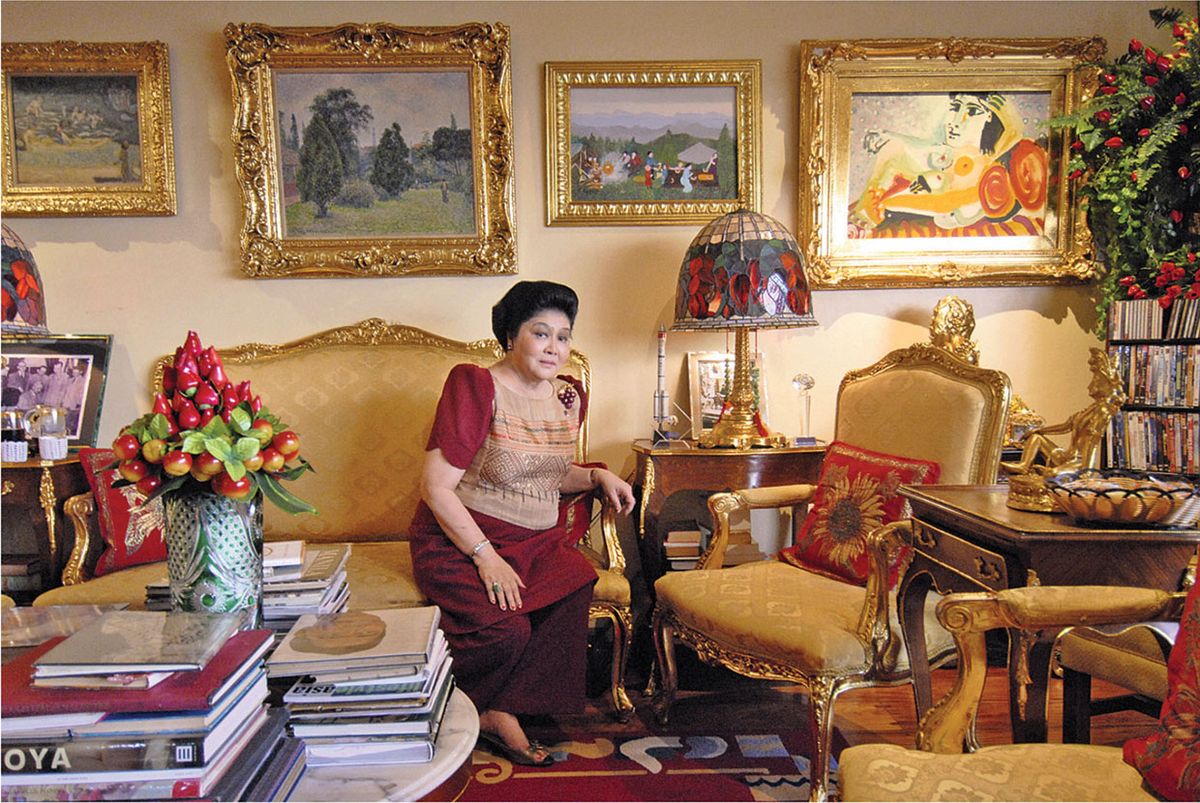 Wrong footed: Imelda Marcos, the former First Lady of the Philippines, was duped into buying dozens of misattributed and copied works by the art dealer Adriana Bellini © Romeo Cacad/AFP via Getty Images; from Art & Crime by Stefan Koldehoff and Tobias Timm