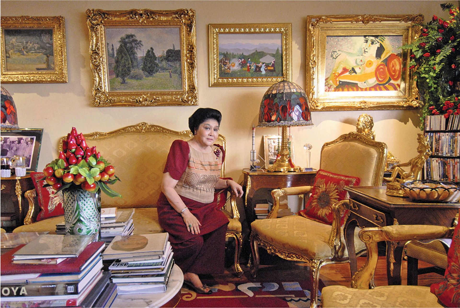 Wrong footed: Imelda Marcos, the former First Lady of the Philippines, was duped into buying dozens of misattributed and copied works by the art dealer Adriana Bellini © Romeo Cacad/AFP via Getty Images; from Art & Crime by Stefan Koldehoff and Tobias Timm