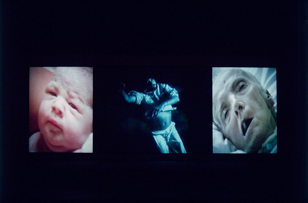 Bill Viola's Nantes Triptych (1992) includes images of a woman giving birth and the artist's mother on her deathbed. “It is the awareness of our own mortality that defines the nature of human beings,” Viola has said Courtesy Bill Viola Studio Photo: Kira Perov