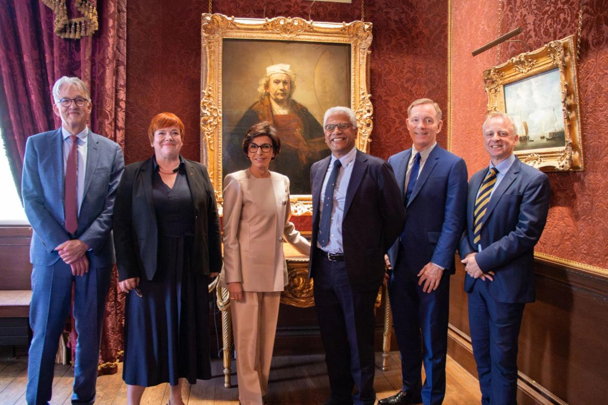 The French culture secretary Rachida Dati alongside the UK culture minister Chris Bryant and the president of the Centre des Monuments Nationaux, Marie Lavandier, during a visit to Kenwood House last week

Courtesy of English Heritage