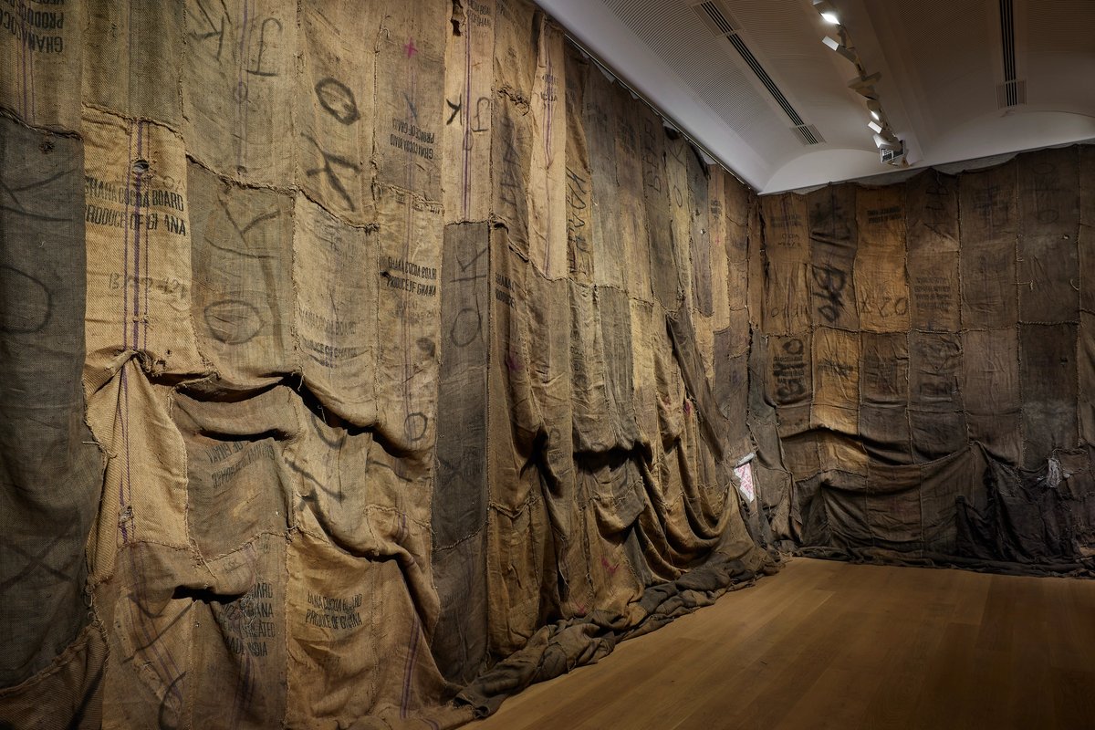 Consisting of 11 draped coal sacks, Untitled has an estimate of £30,000 to £50,000
Ibrahim Mahama, Untitled, 2013. Installation. Courtesy of Bonhams