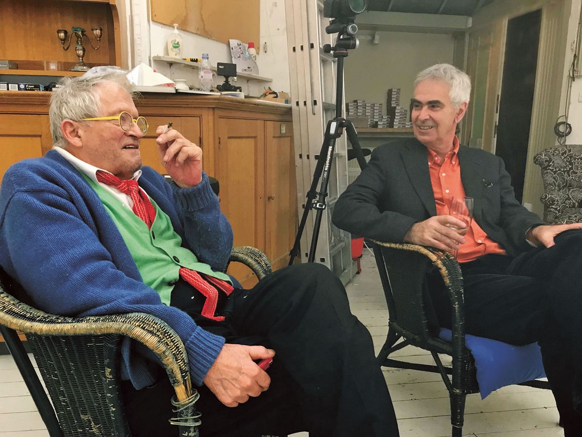 David Hockney and Martin Gayford in the artist's studio in 2018 Photo: David Dawson