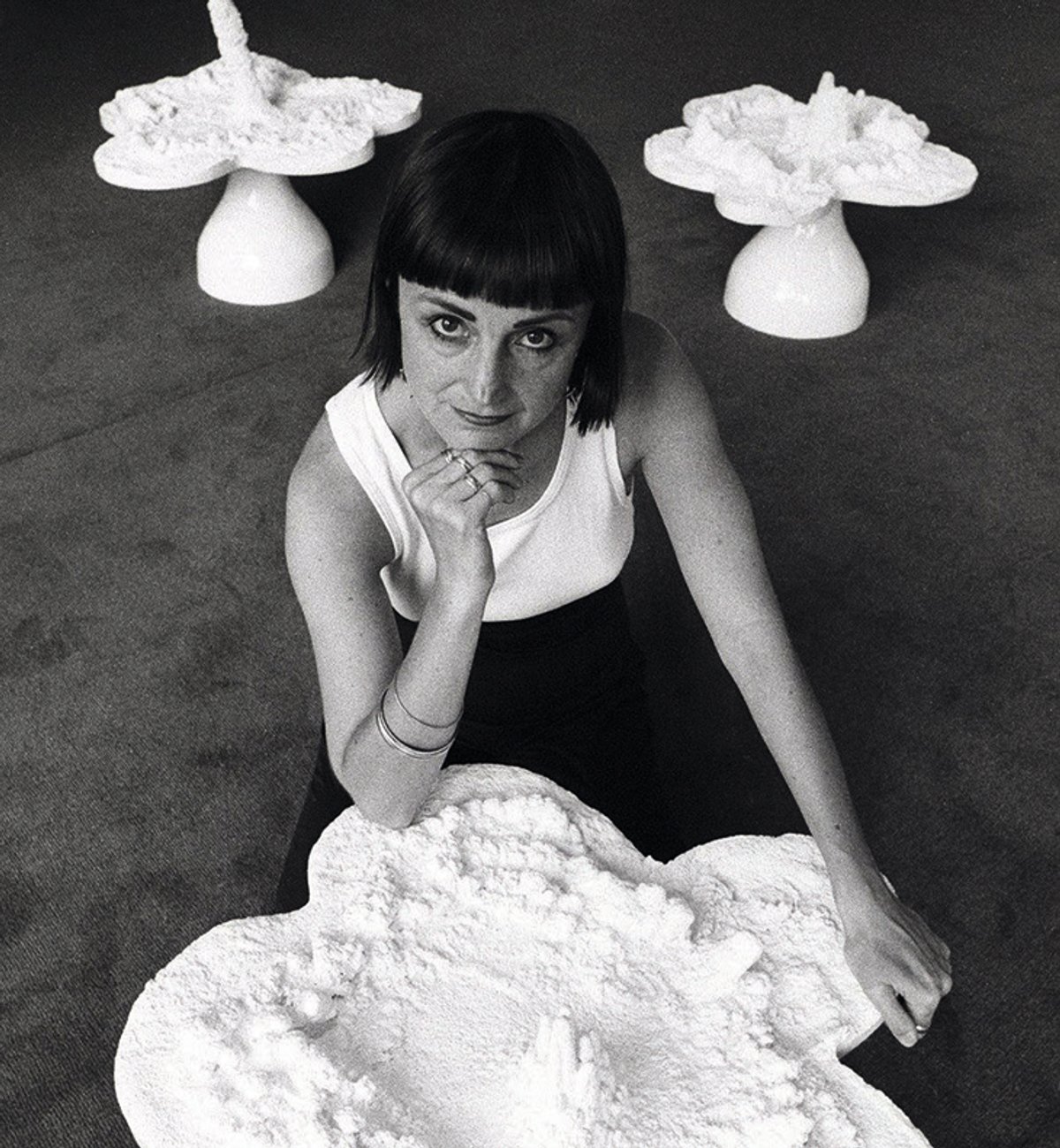 Helen Chadwick with her work Piss Flowers (1991-92)
© Kippa Mathews