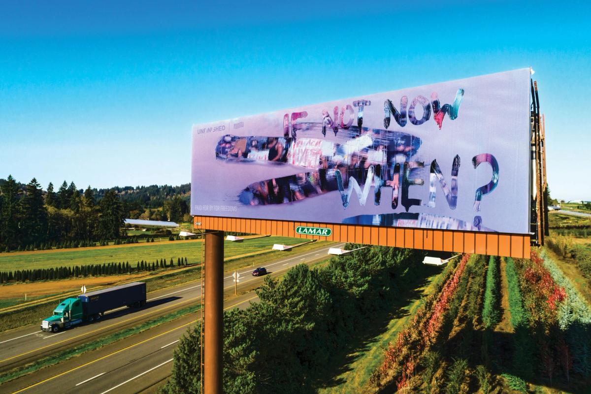 Marilyn Minter's If Not Now When? (2020) in Boring, Oregon 2020 Awakening; In Collaboration with McCourt Global; Photo: Lincoln Barbour; Courtesy of the Artist
