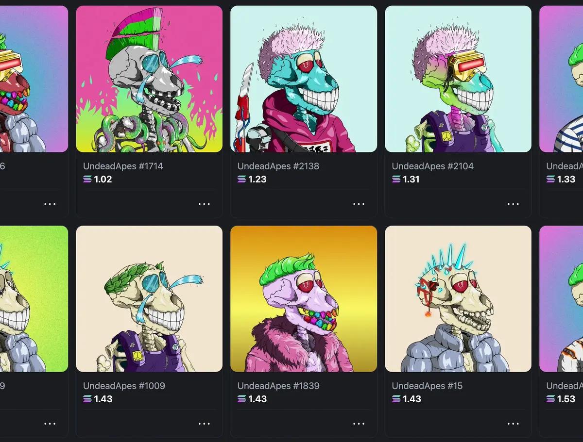 UndeadApes NFTs listed on the Solanart exchange
Screenshot via Solanart