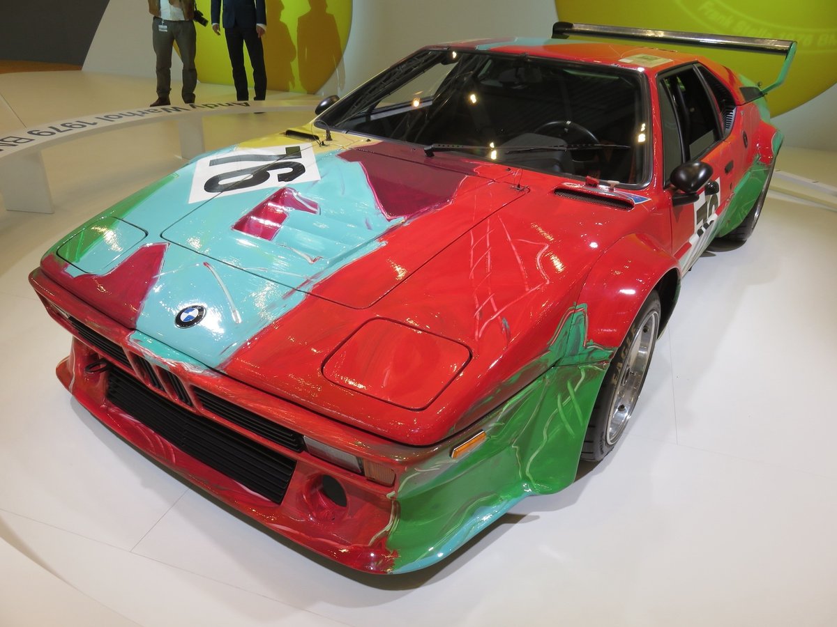 The Andy Warhol BMW Art Car on view at the 2015 edition of the Concorso d'eleganza Villa d'Este in northern Italy Photo by Arnaud 25, via Wikimedia Commons
