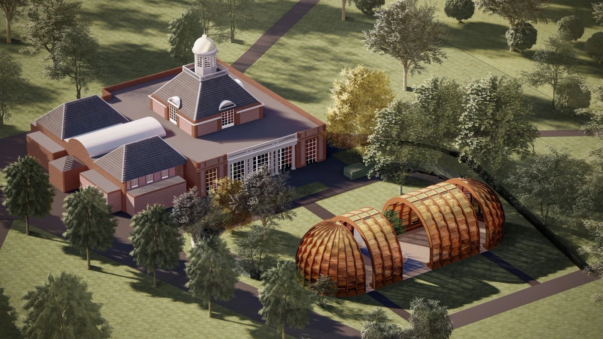 Serpentine Pavilion 2025 designed by Marina Tabassum, Marina Tabassum Architects (MTA). Design render, exterior view
Photo © Marina Tabassum Architects (MTA). Courtesy: Serpentine