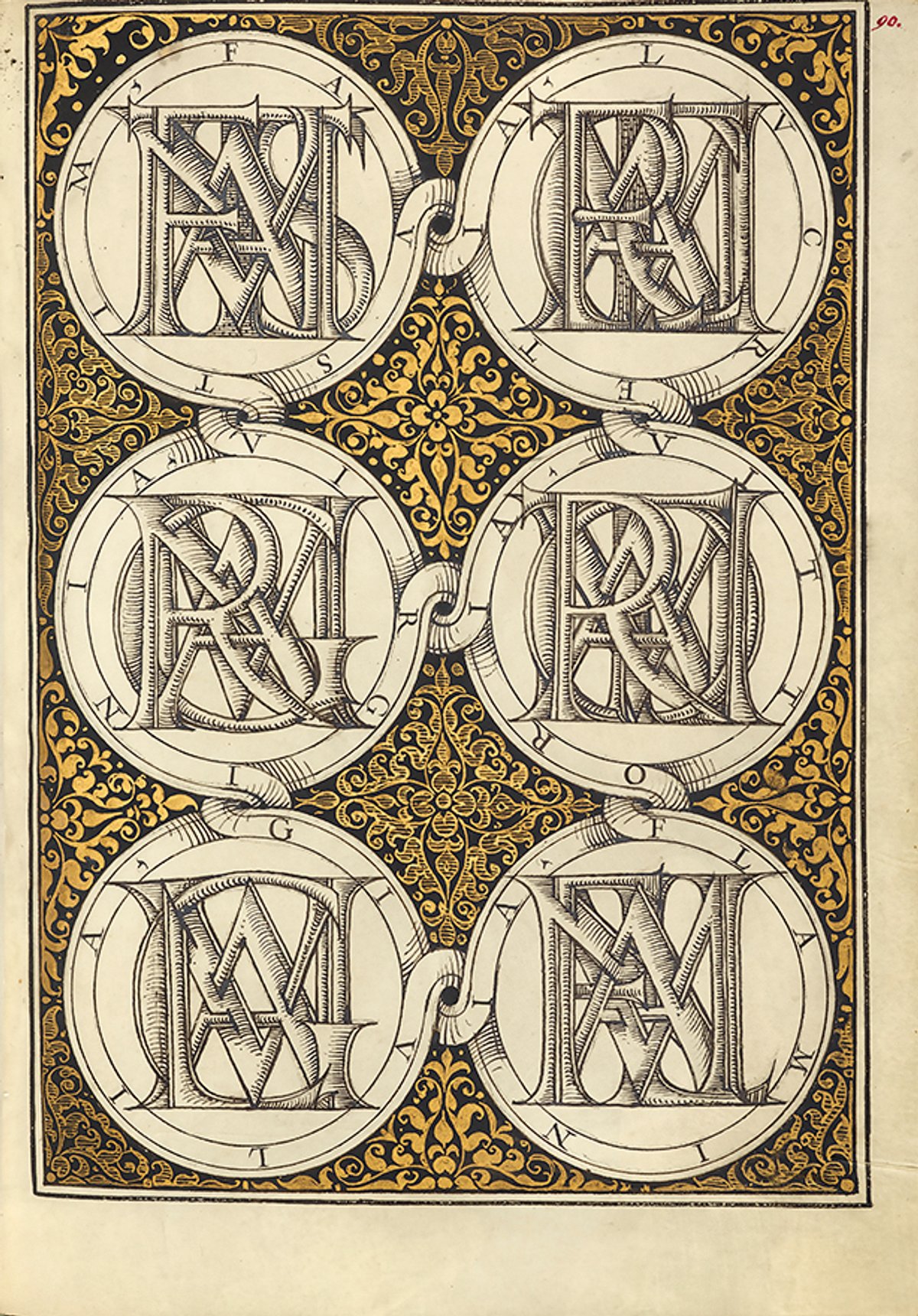 Names written in superimposed letters in the Model Book of Calligraphy, created by Georg Bocskay between 1561 and 1562 Courtesy Getty Museum