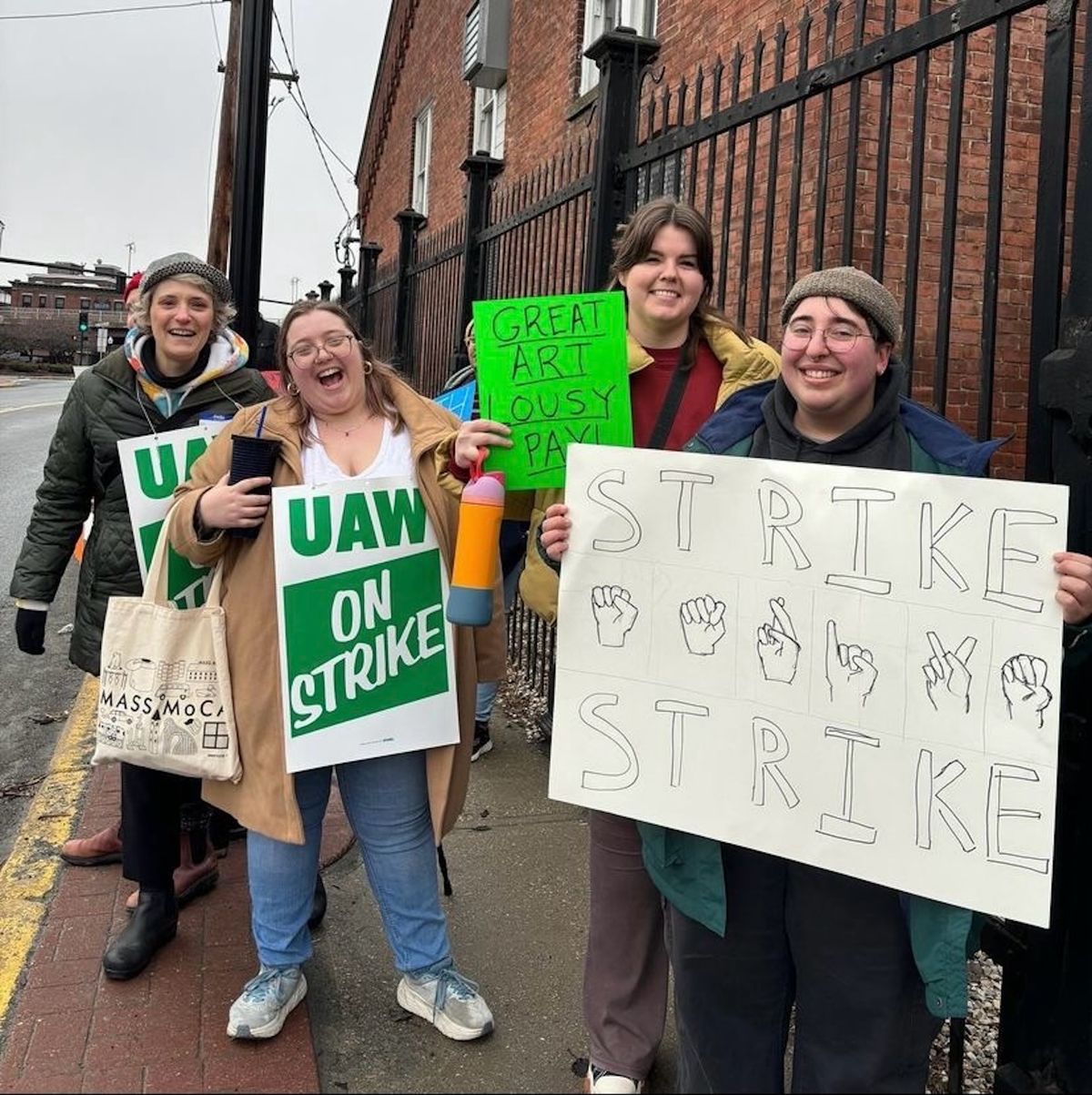 Striking Mass Moca workers outside the museum on 6 March Courtesy Mass Moca Union/UAW Local 2110