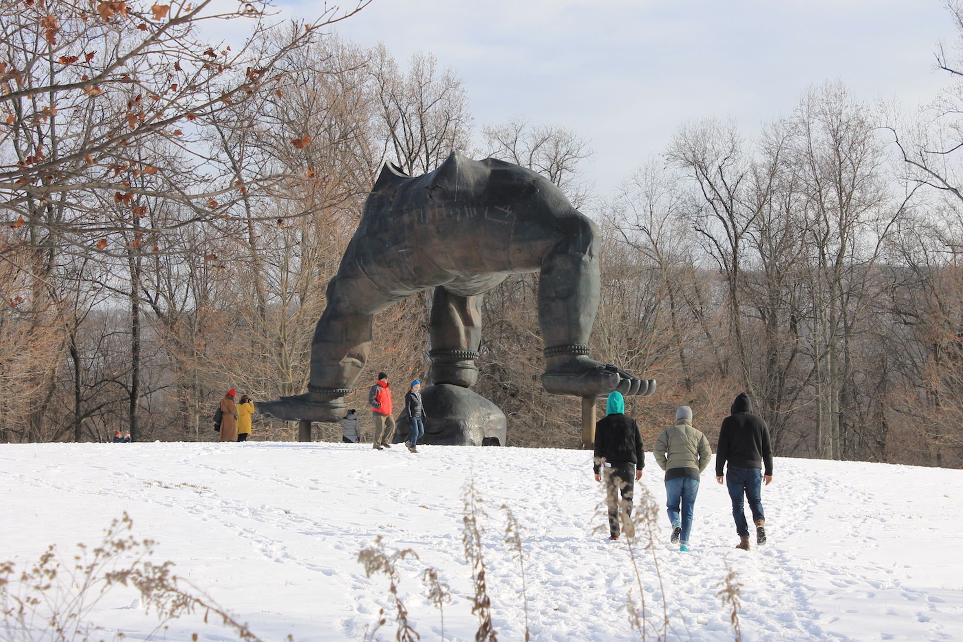Zhang Huan's steel and copper Three Legged Buddha (2007) is one of the works that can withstand the winter season at Storm King Storm King Art Center