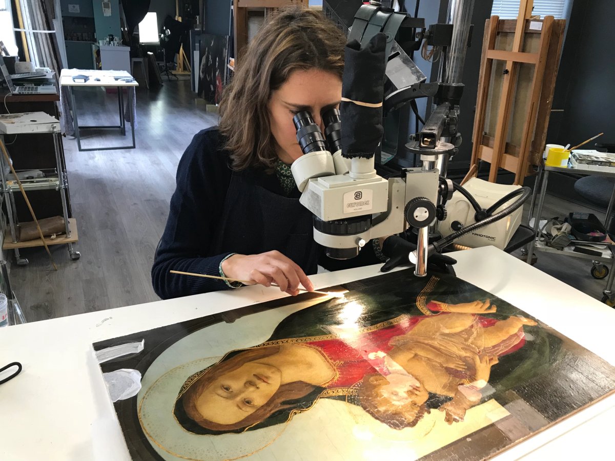 The Madonna and Child under restoration Courtesy of National Museum of Cardiff