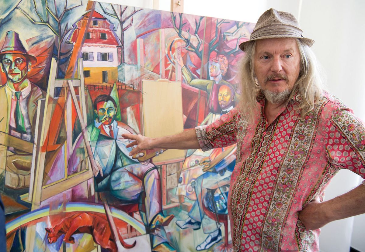 Beltracchi working on a painting in 2017, Gruppenbild der Blauen Reiter Peter Kneffel/dpa/Alamy Live News