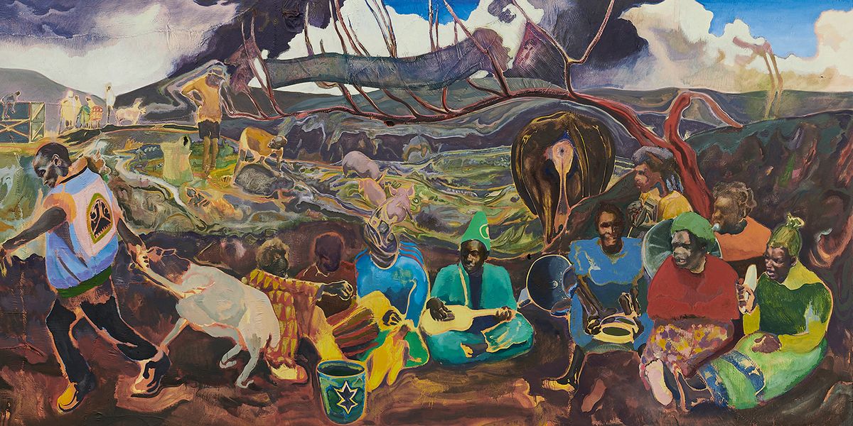 In paintings such as 2022’s Dandora (Xala, Musicians), Armitage draws on aspects of life in Kenya
Photo by David Westwood, © White Cube; artwork © Michael Armitage