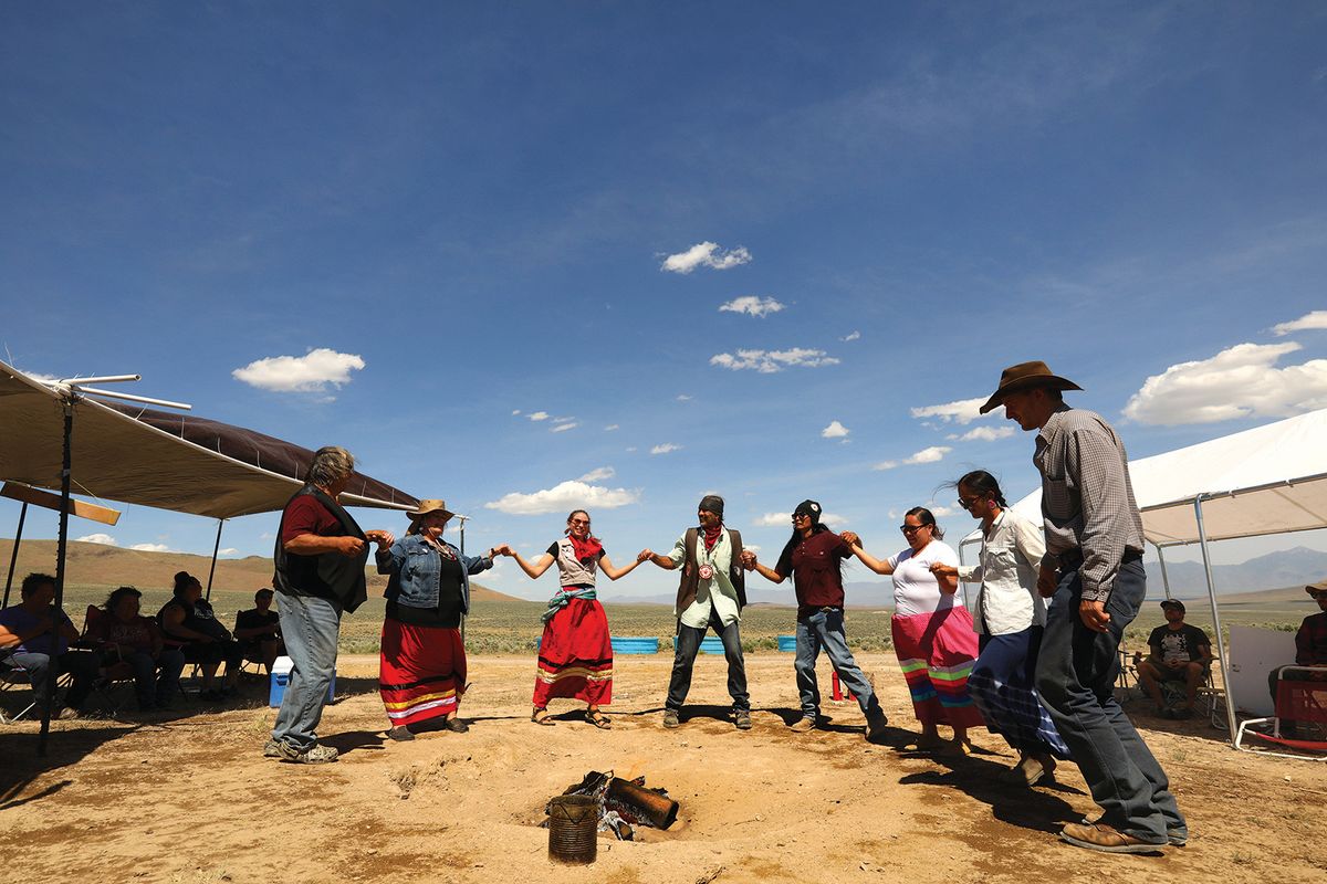 Members of the Fort McDermitt Paiute-Shoshone tribe gather to oppose the Thacker Pass lithium mine Photo: Carolyn Cole/Los Angeles Times via Getty Images