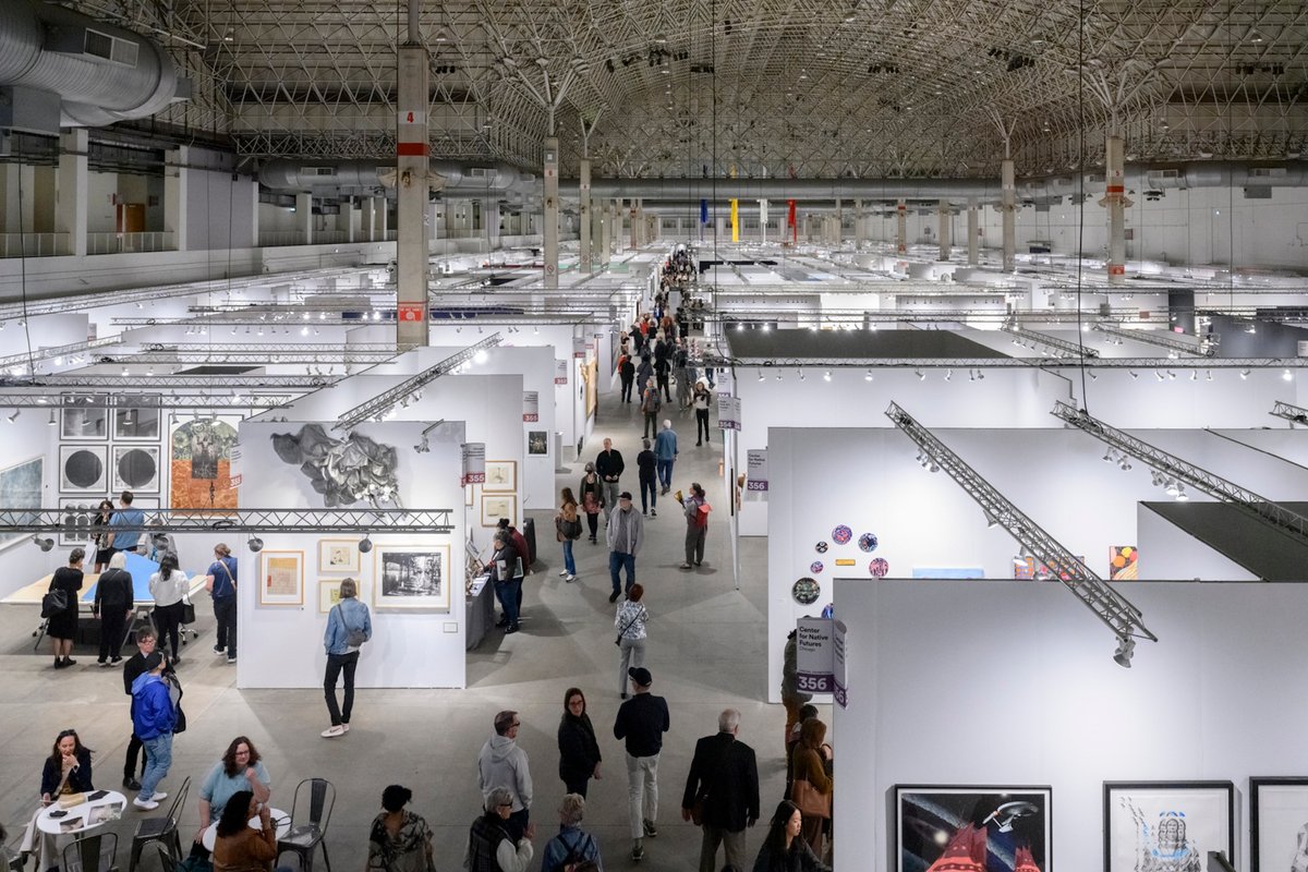 This year’s fair has around 40 fewer galleries participating than in 2025 (pictured), allowing for a more spacious layout at Navy Pier
Photo: Lucy Hewett/CKA; courtesy Expo Chicago