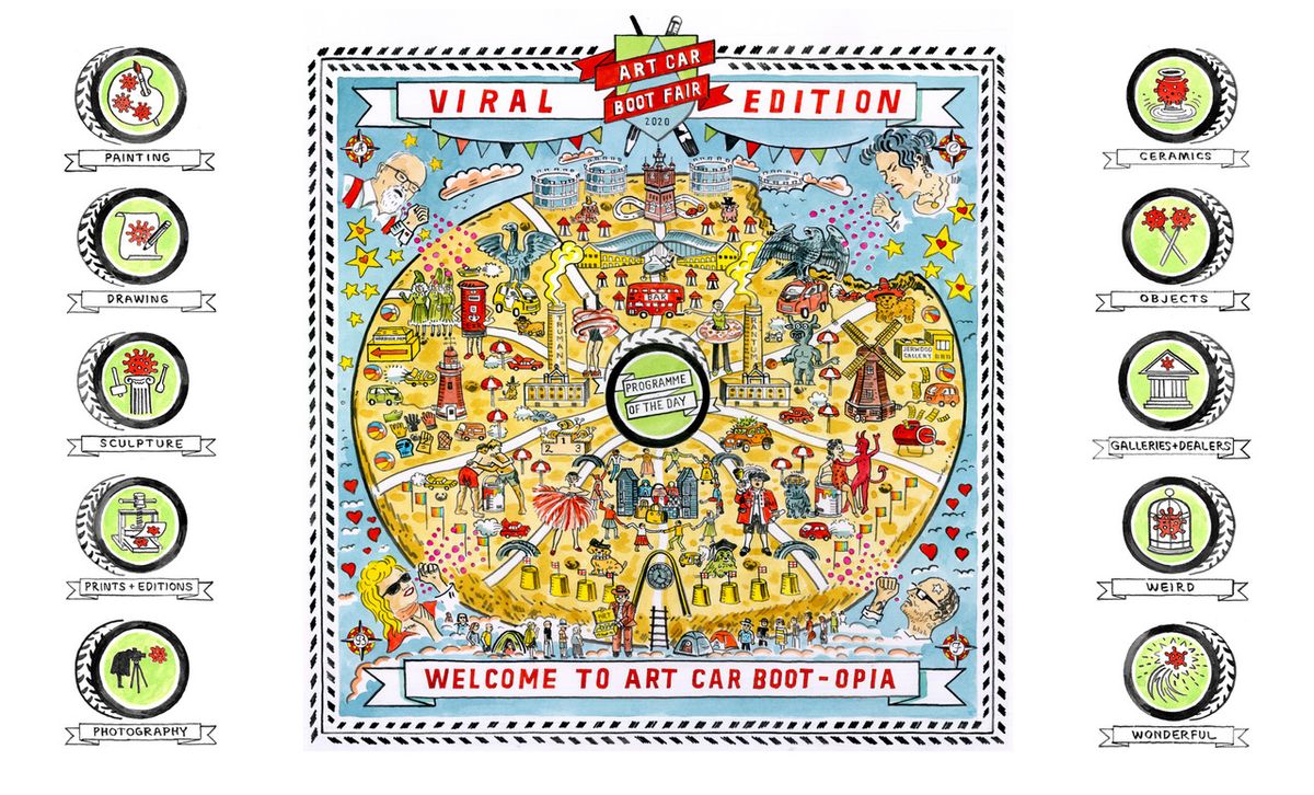 Adam Dant's Carbootopia map made for the Viral Art Car Boot Fair Courtesy of the artist and Art Car Boot Fair