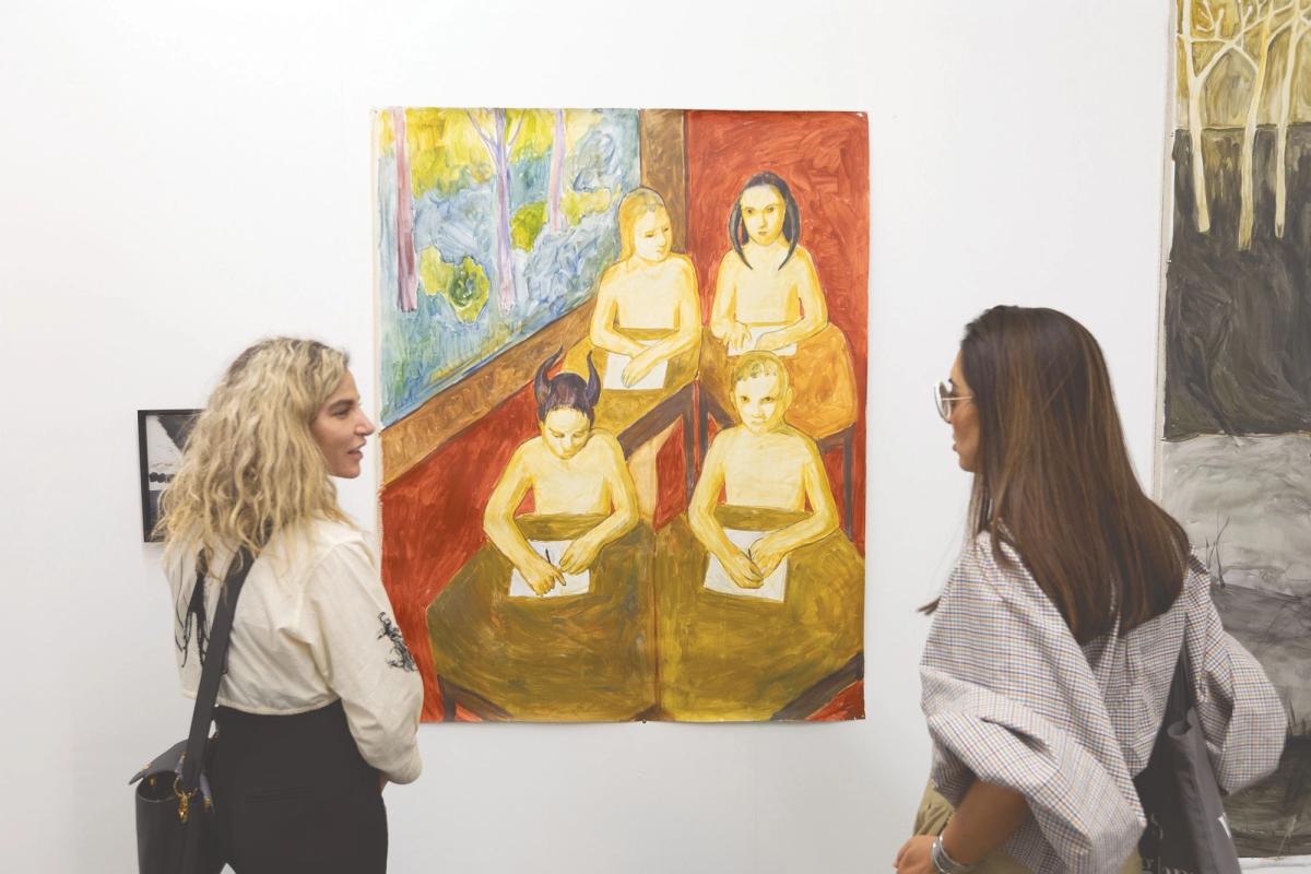Kateryna Lysovenko’s painting The School (2020), one of three Ukrainian artists exhibiting with Kyiv-based gallery The Naked Room at Liste Art Fair Basel Photo: David Owens