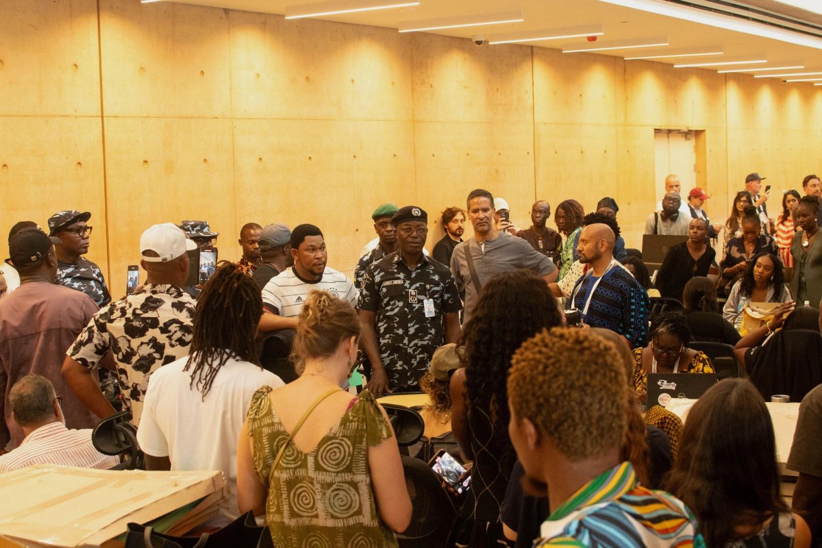 Preview events were stopped when protestors entered the main building
Photo: Associated Press (Alamy)