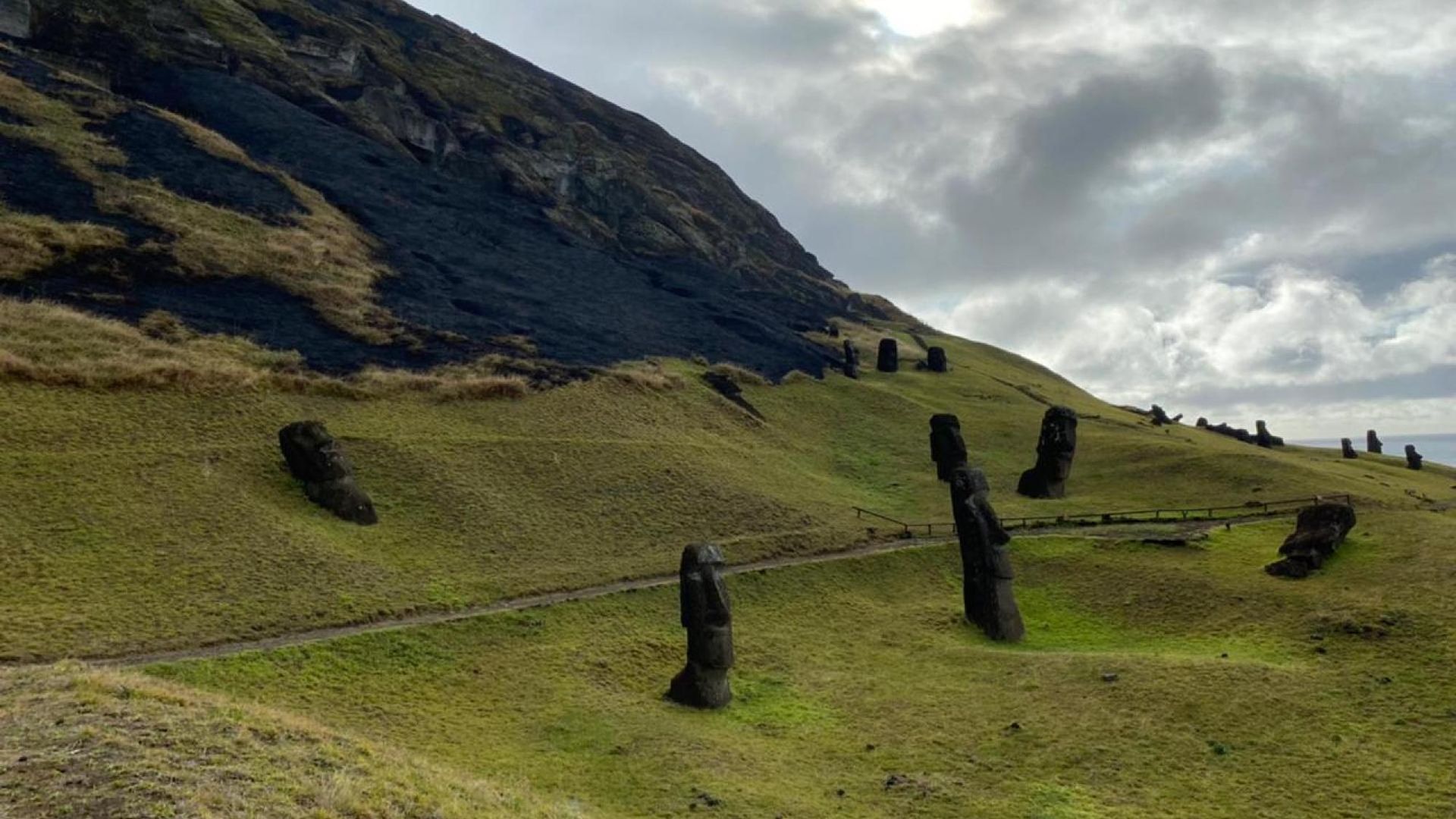Damaged maoi head statues following a wildfire on Easter Island Photo courtesy El Consejo de Monumentos Nacionales